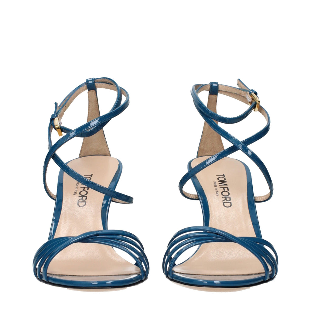 Blue Leather Stiletto Heel Sandals