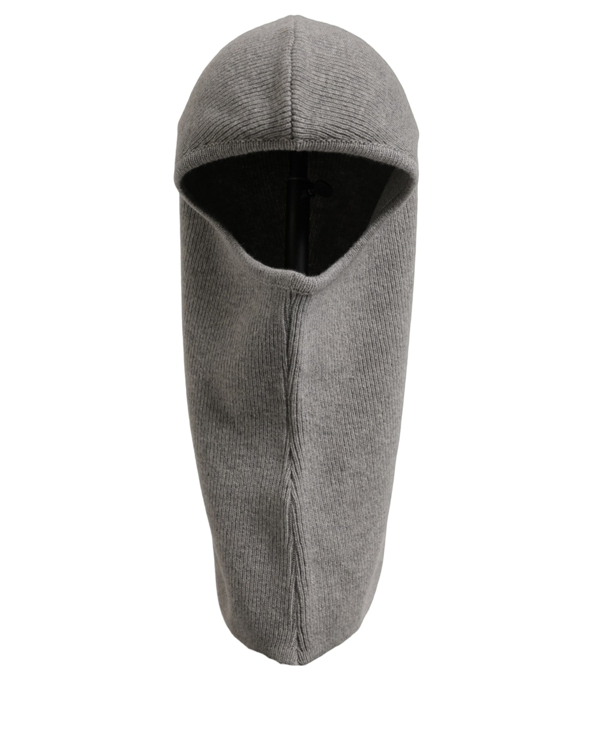 Men Grey Wool Ribbed Knit Balaclava Wrap One Size Hat