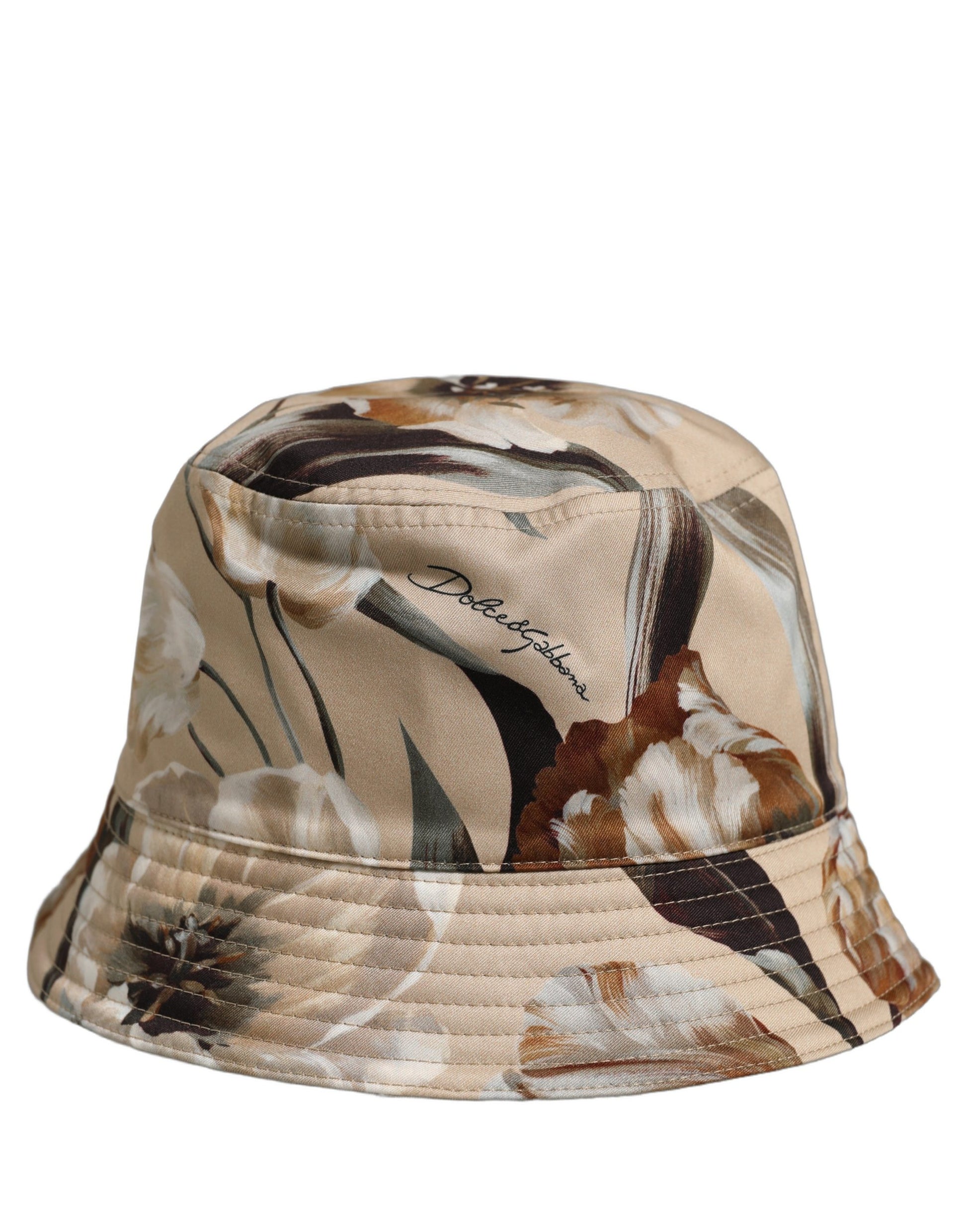 Men Beige Floral Wide Brim Bucket Capello Hat
