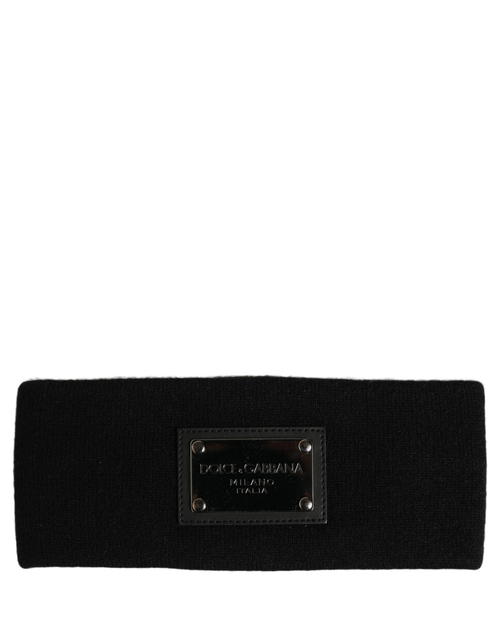 Men Black Cashmere Logo Plaque Head Band One Size Hat