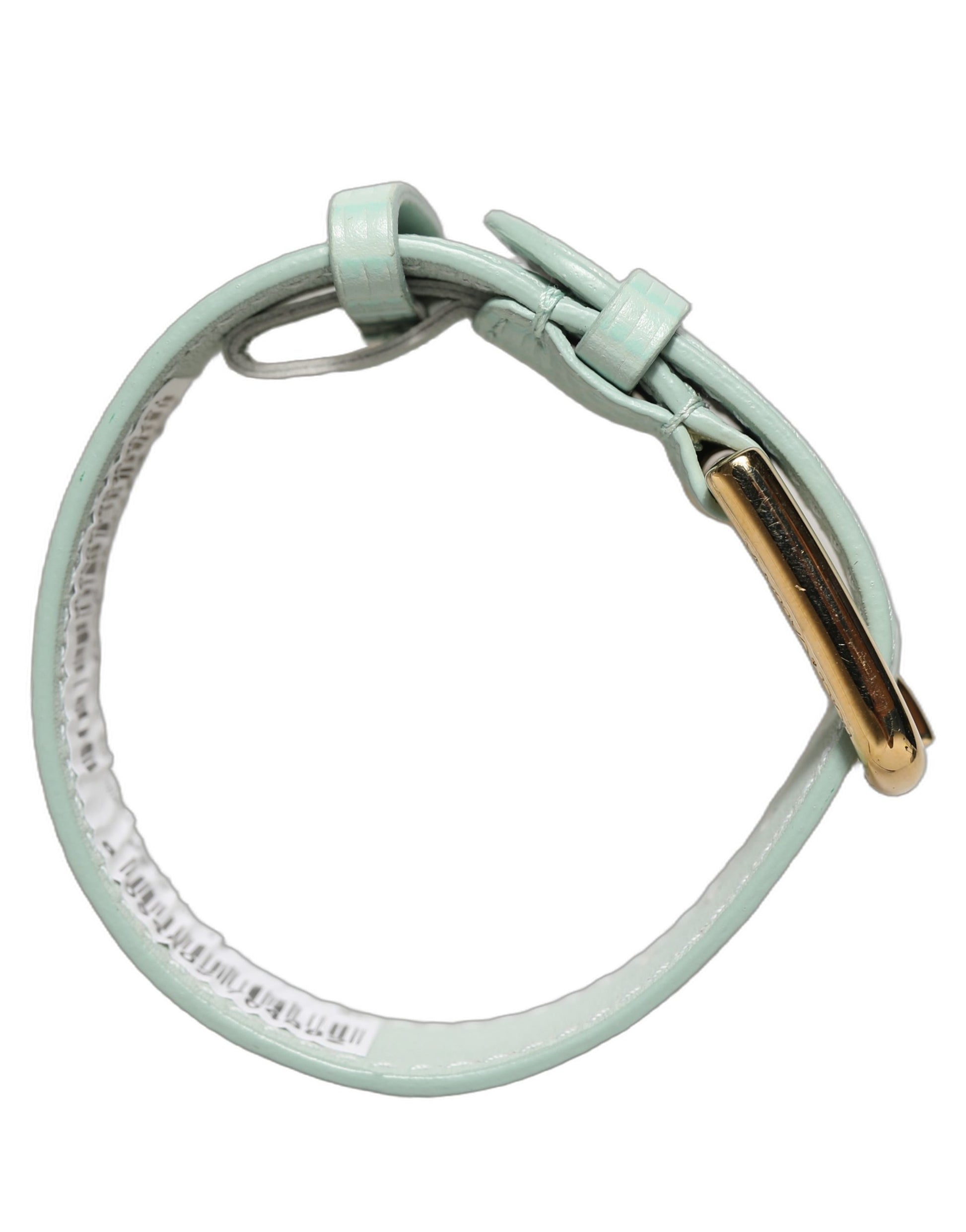 Green Textured Leather Gold Buckle Belt Strap Bracelet