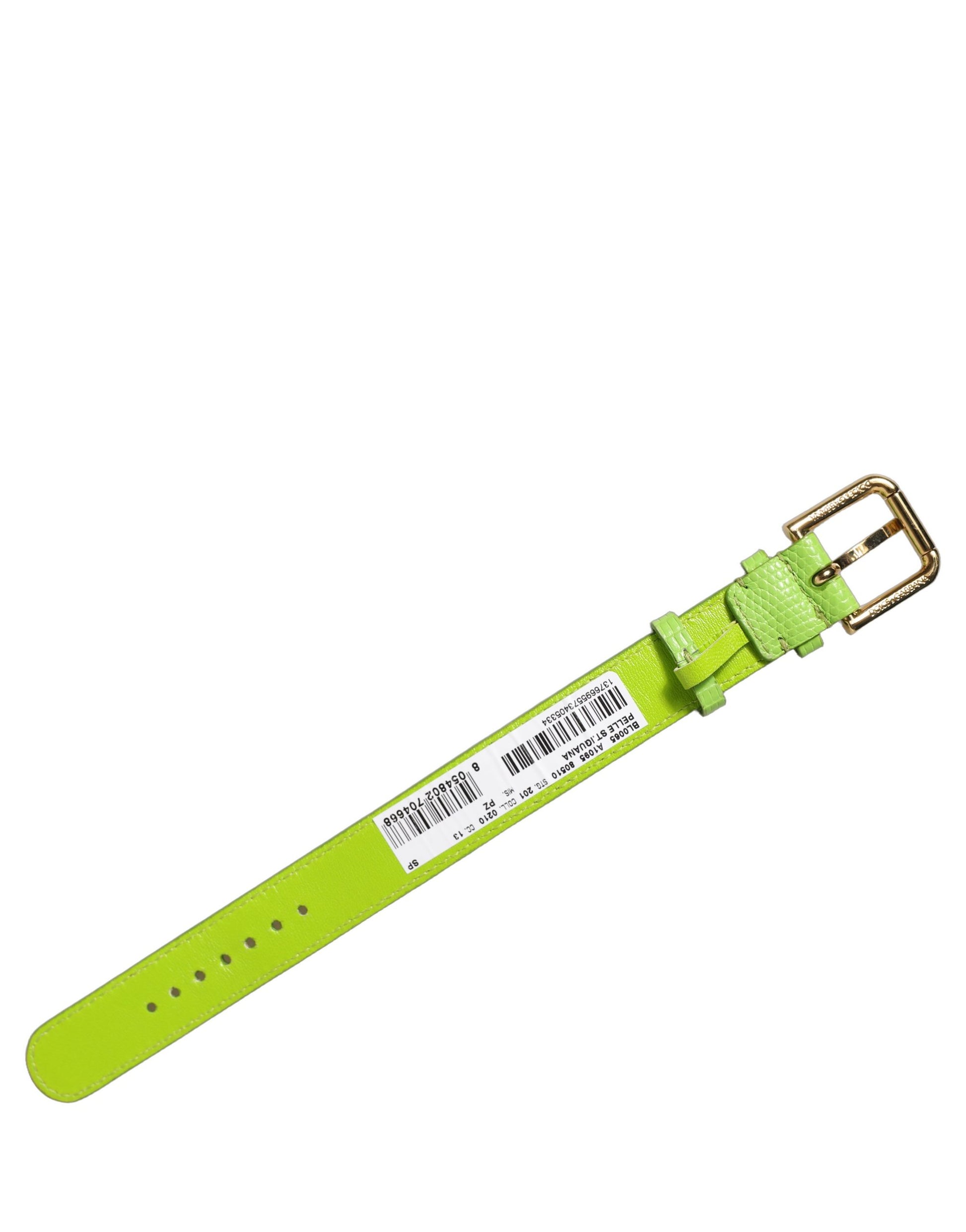 Green Textured Leather Gold Buckle Belt Strap Bracelet