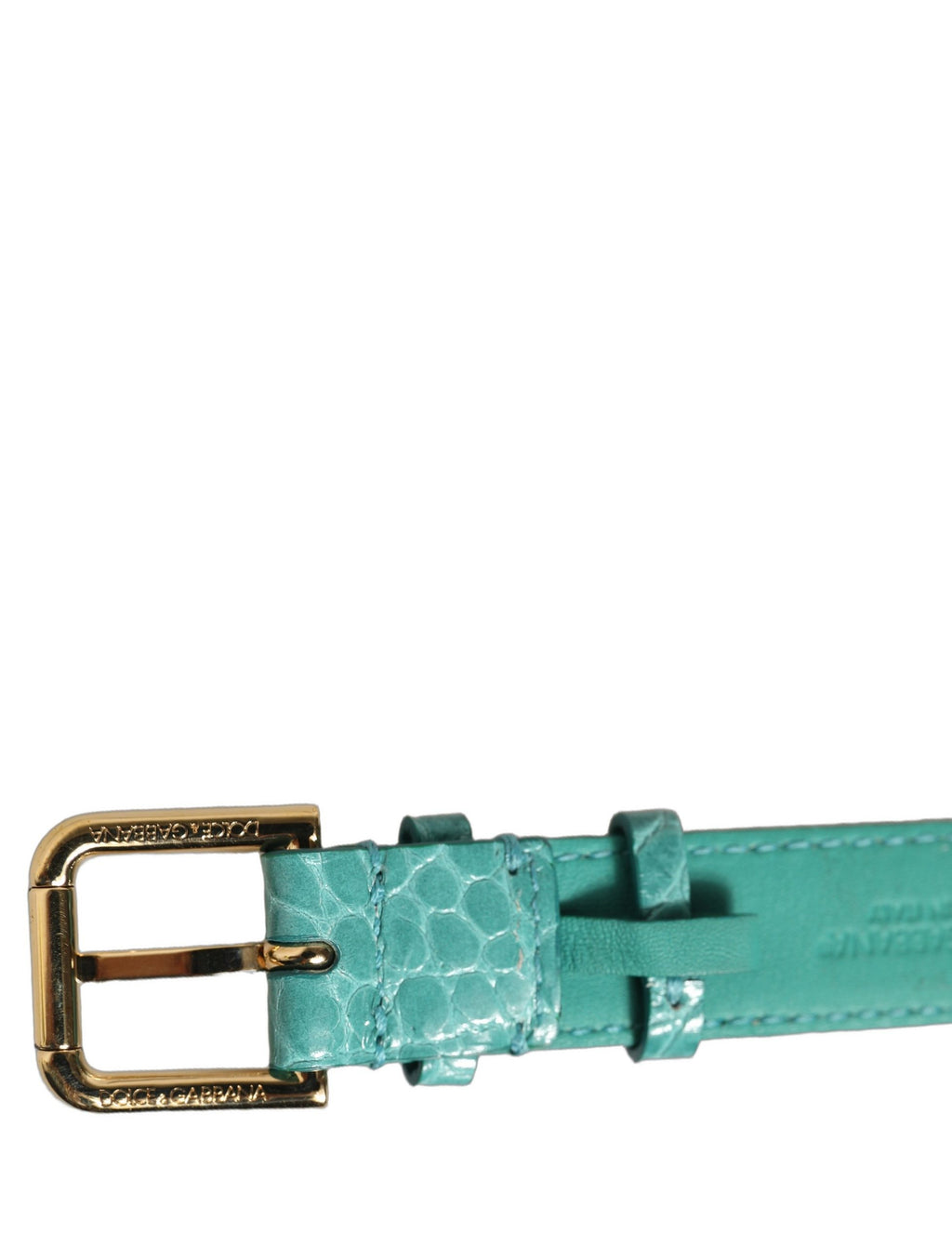 Blue Embossed Leather Gold Buckle Belt Strap Bracelet