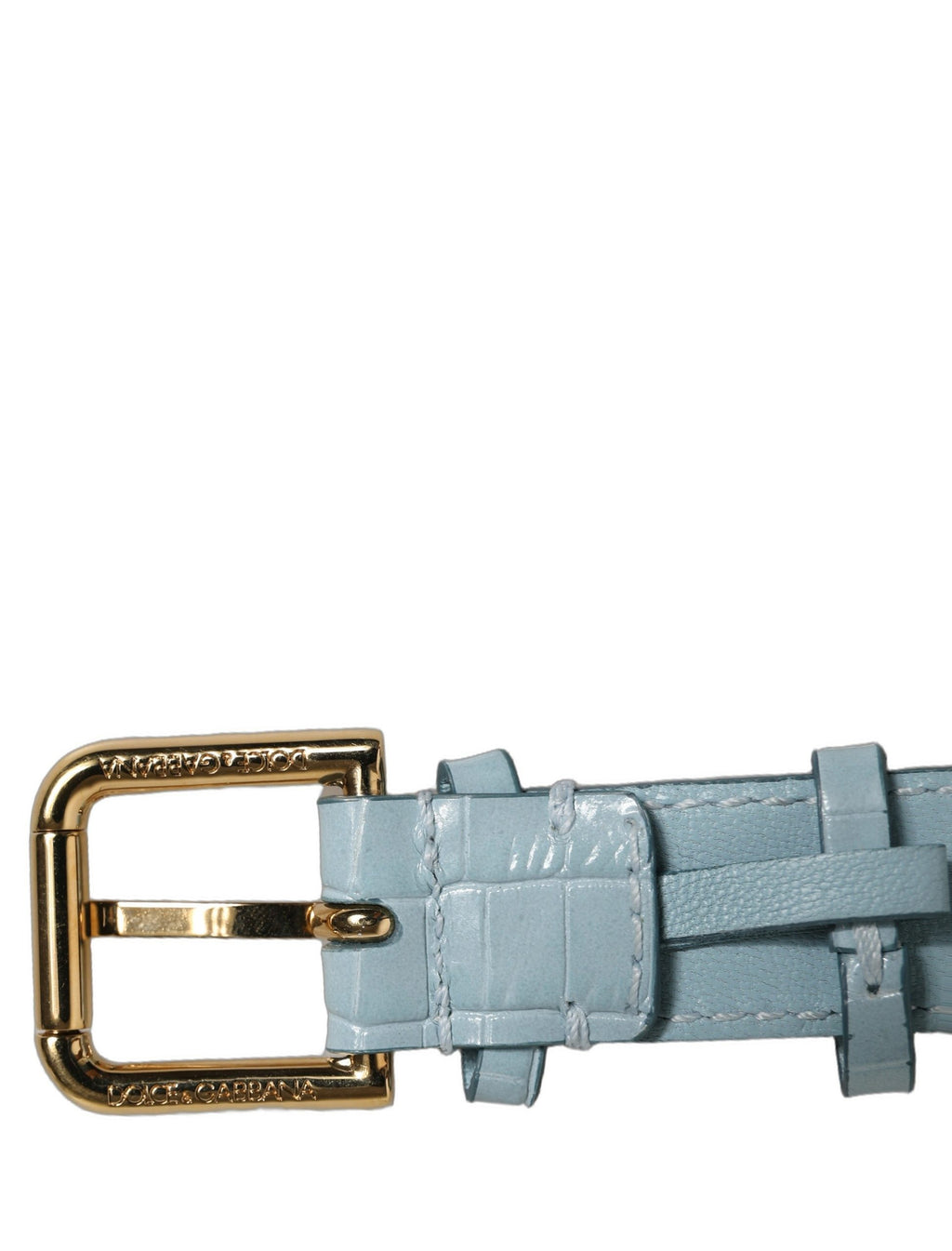 Blue Embossed Leather Gold Buckle Belt Strap Bracelet