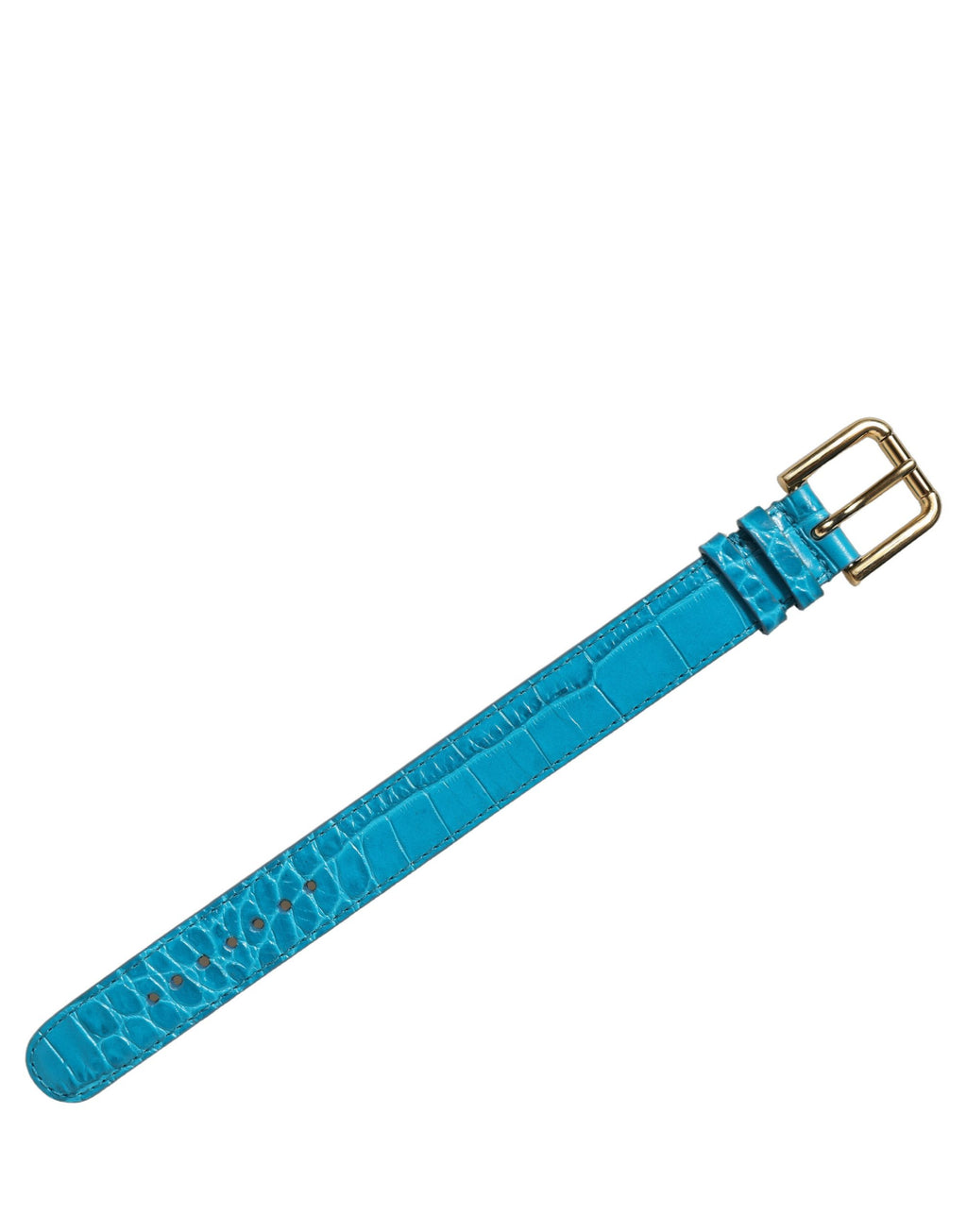 Blue Embossed Leather Gold Buckle Belt Strap Bracelet