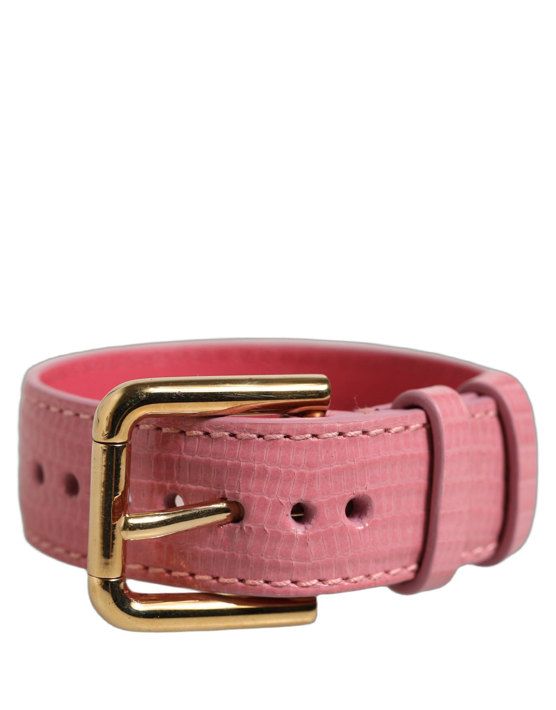 Pink Textured Leather Gold Buckle Belt Strap Bracelet