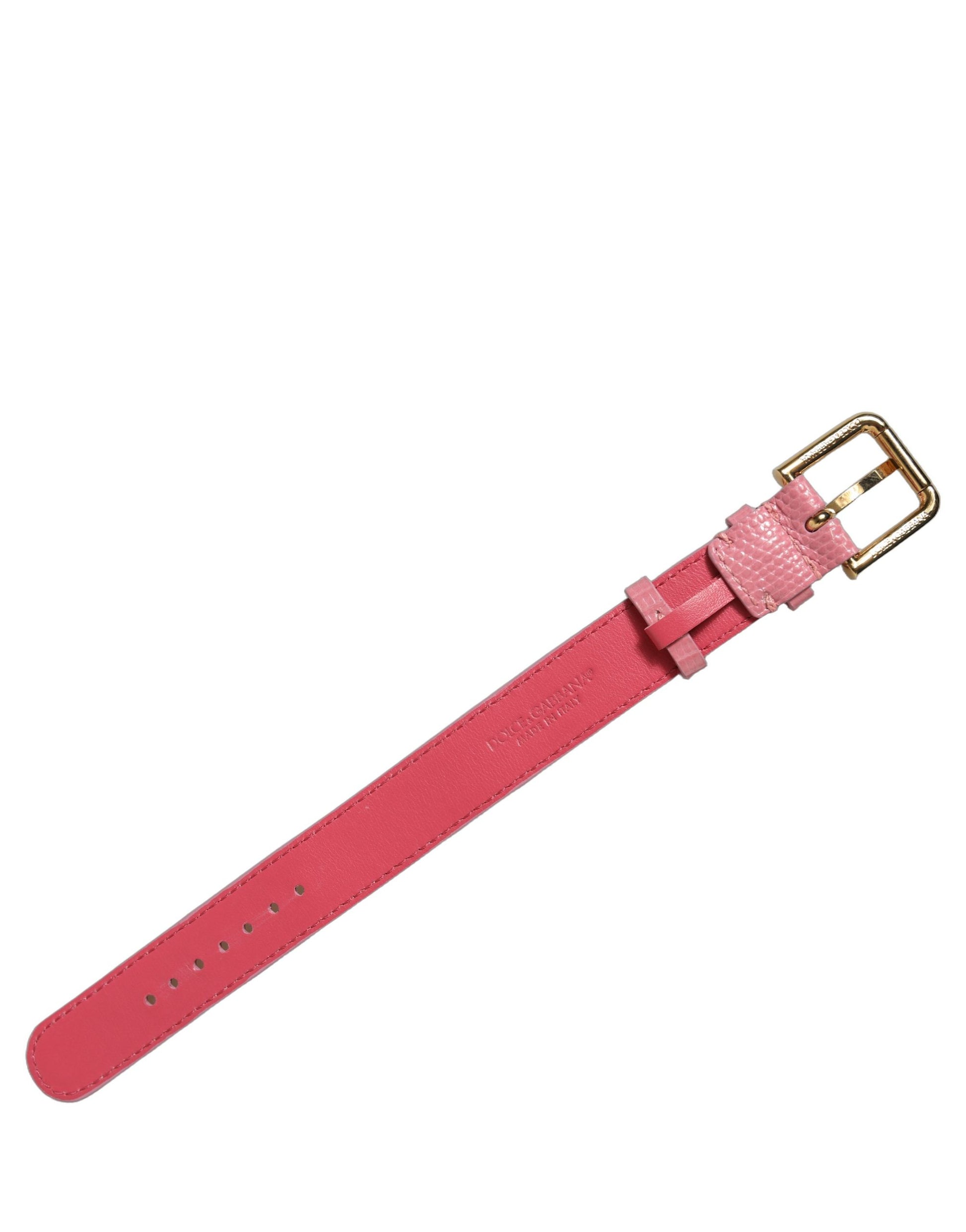 Pink Textured Leather Gold Buckle Belt Strap Bracelet