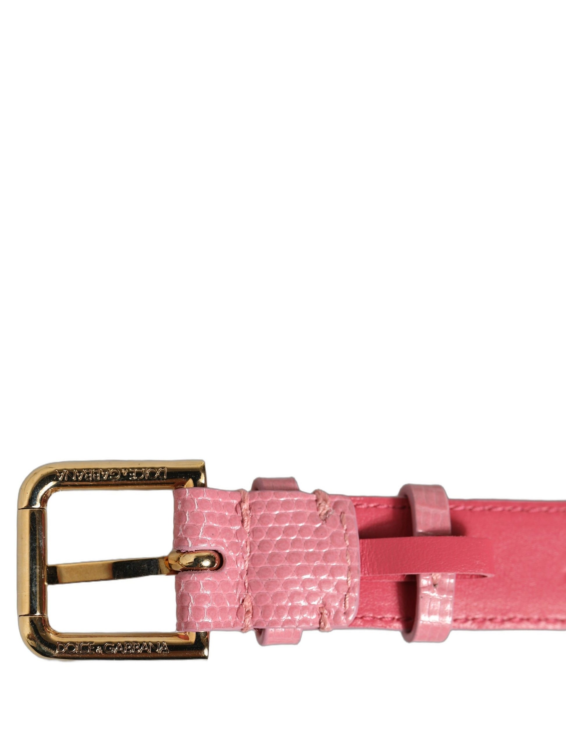 Pink Textured Leather Gold Buckle Belt Strap Bracelet