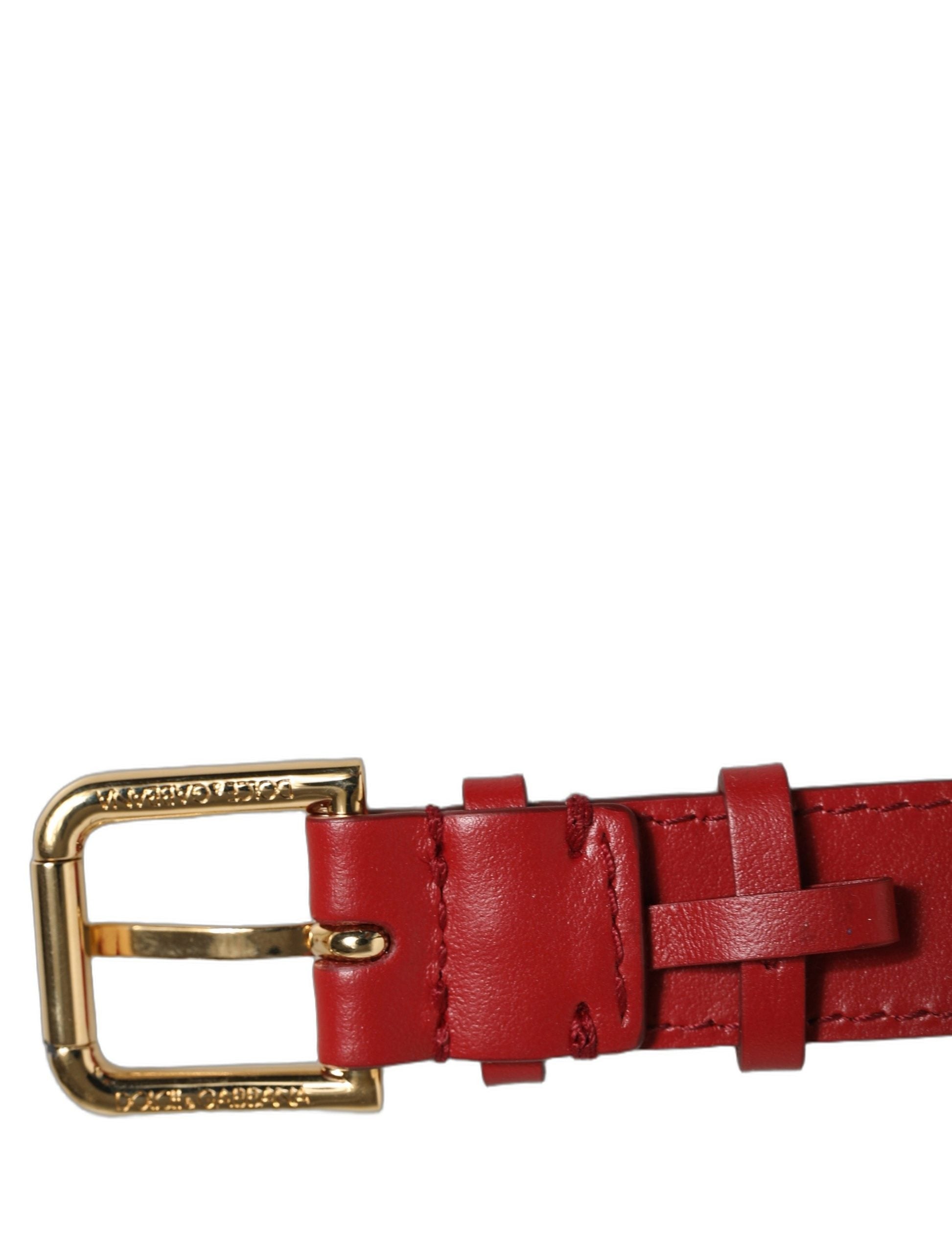 Red Calfskin Leather Gold Buckle Belt Strap Bracelet