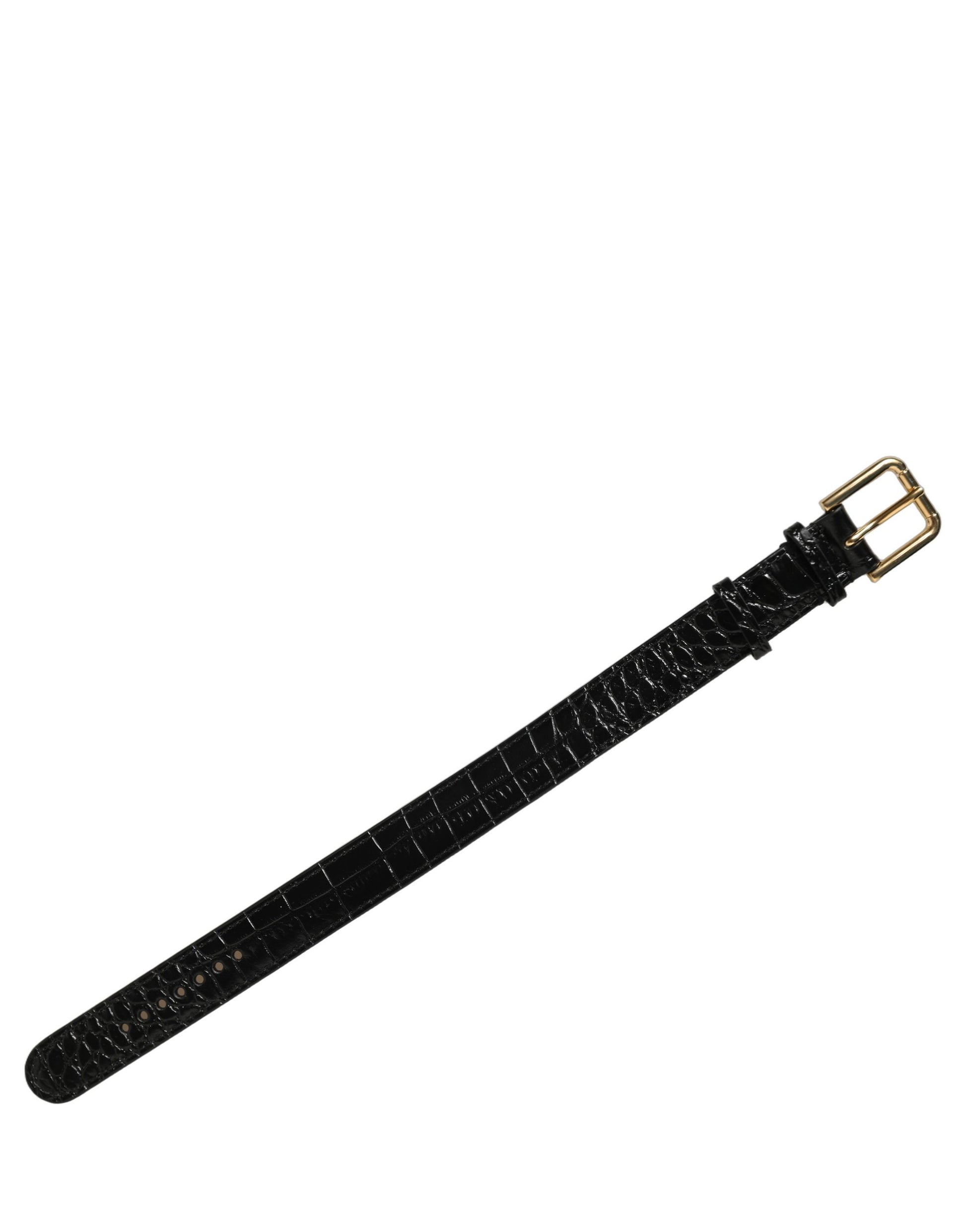 Black Textured Leather Gold Buckle Belt Strap Bracelet