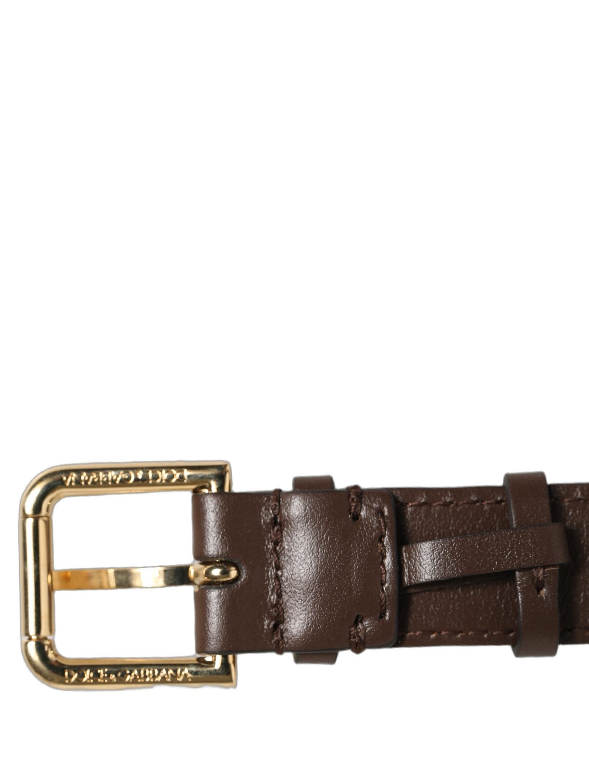 Brown Calfskin Leather Gold Buckle Belt Strap Bracelet