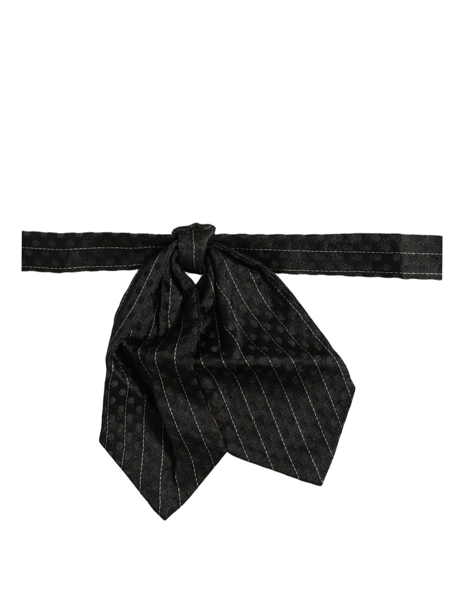 Men Black Pinstripe Silk Adjustable Neck Papillon Bow Tie