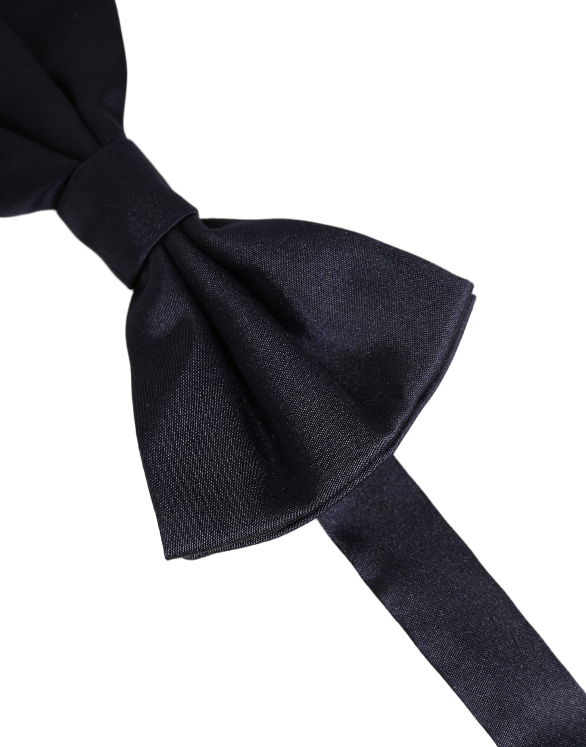 Men Dark Blue Silk Adjustable Neck Papillon Bow Tie