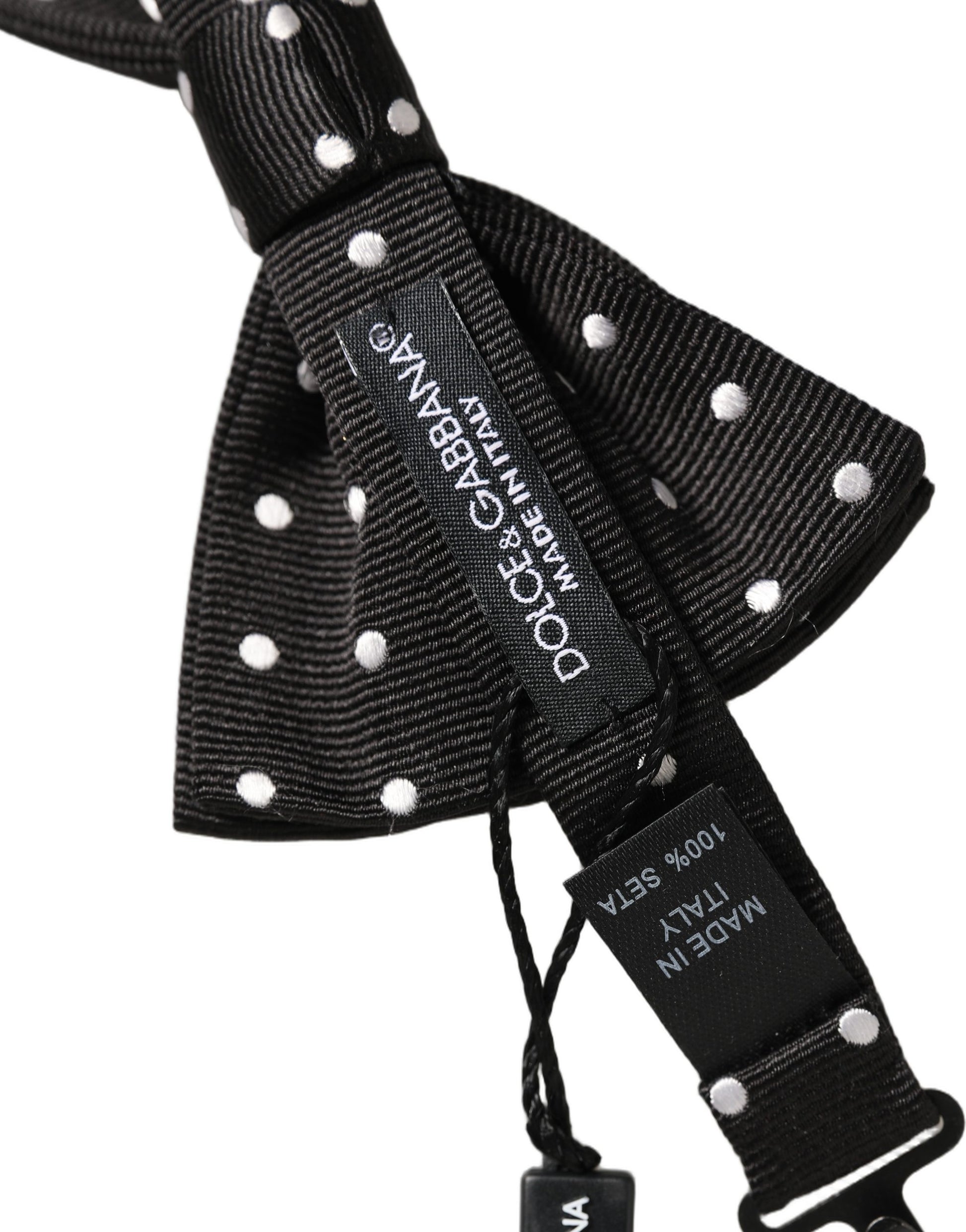 Black White Polka Dot Adjustable Neck Papillon Bow Tie