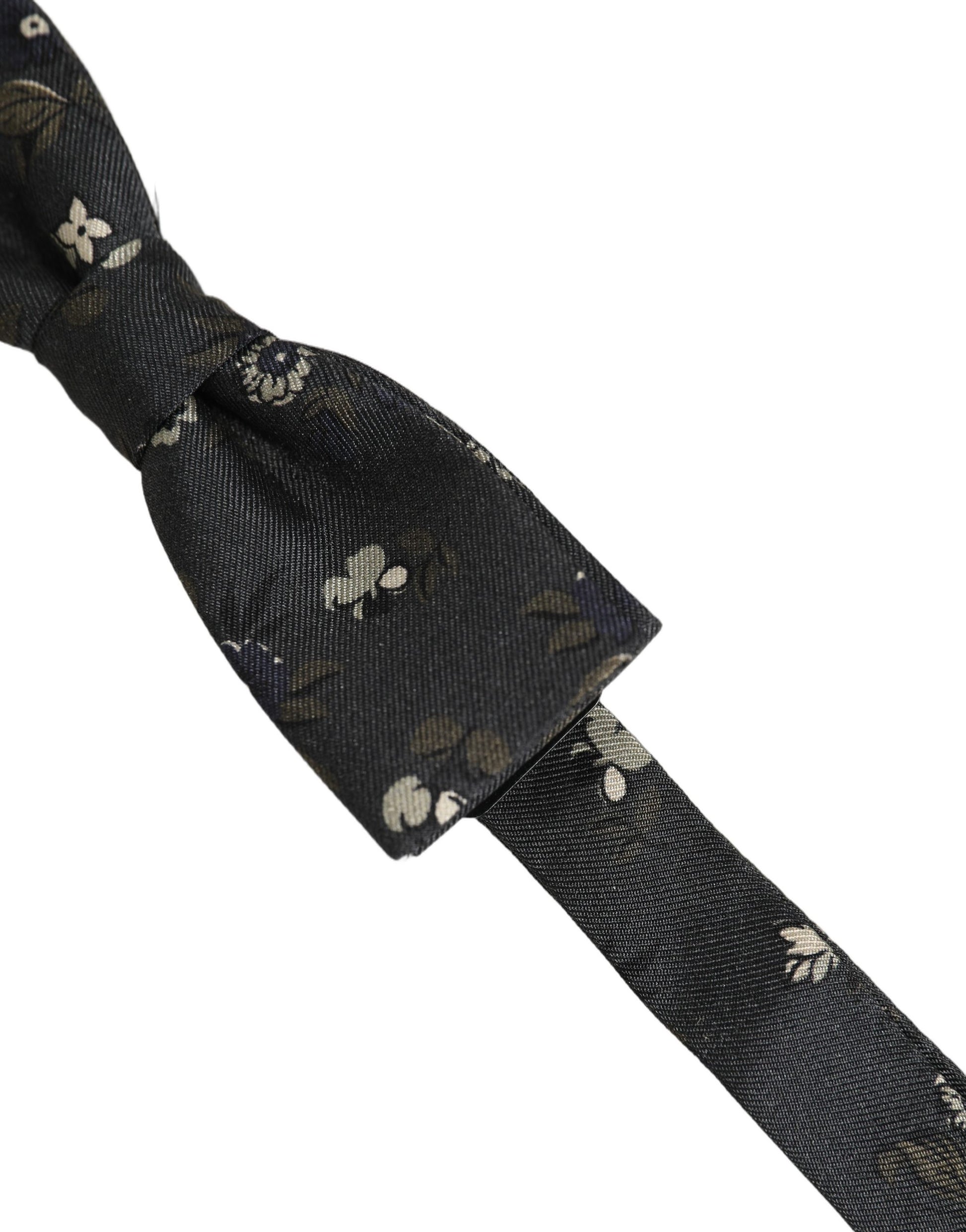 Men Black Floral Silk Adjustable Neck Papillon Bow Tie