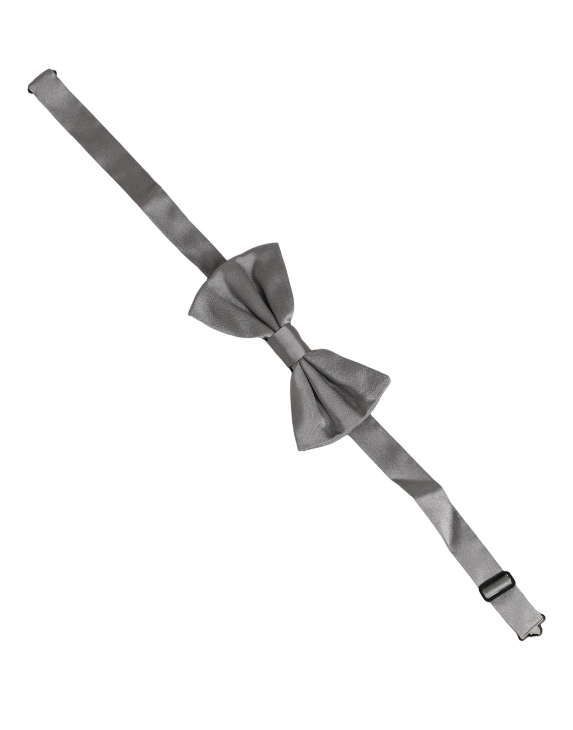 Men Gray 100% Silk Adjustable Neck Papillon Bow Tie
