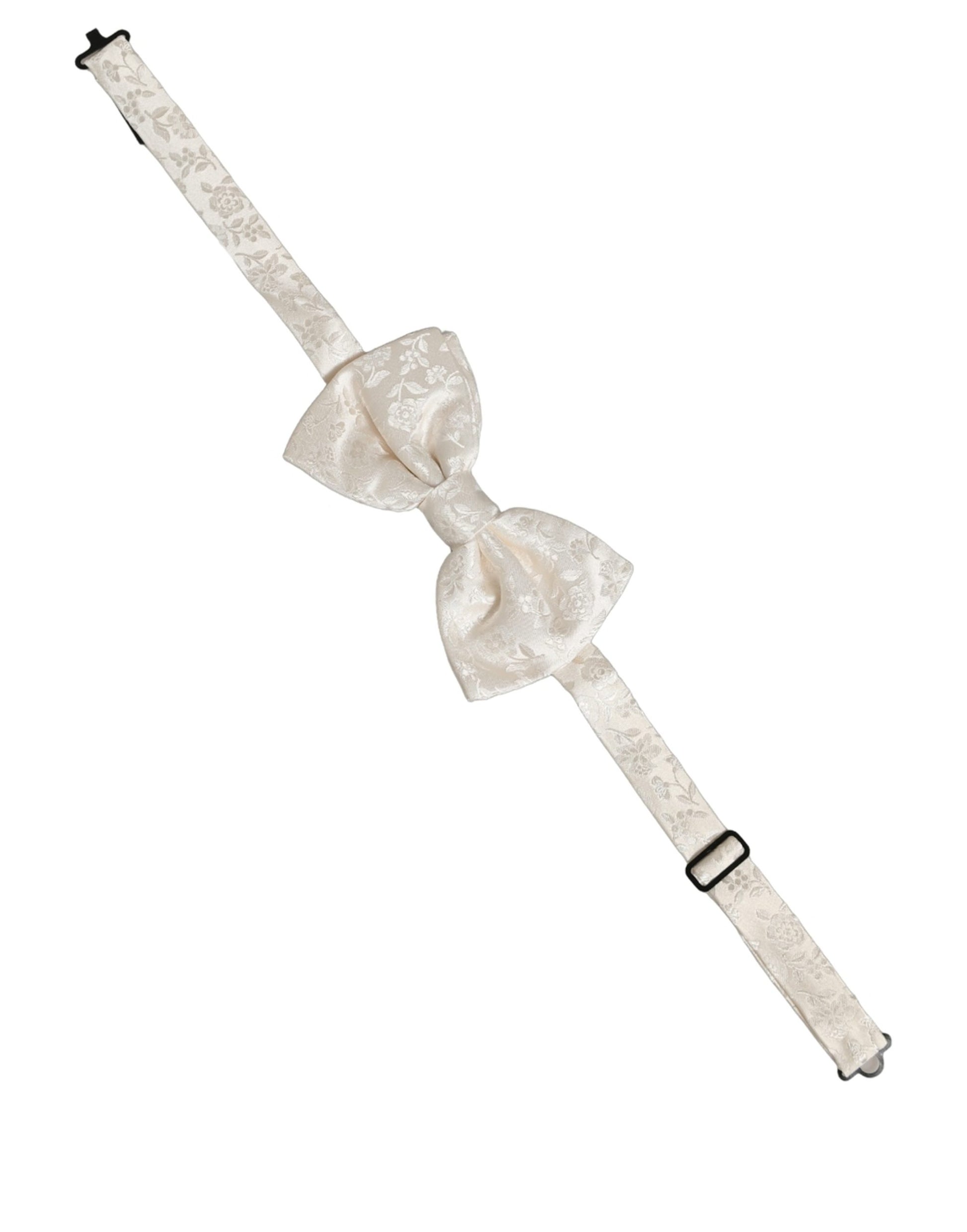 Men White Floral Silk Adjustable Neck Papillon Bow Tie