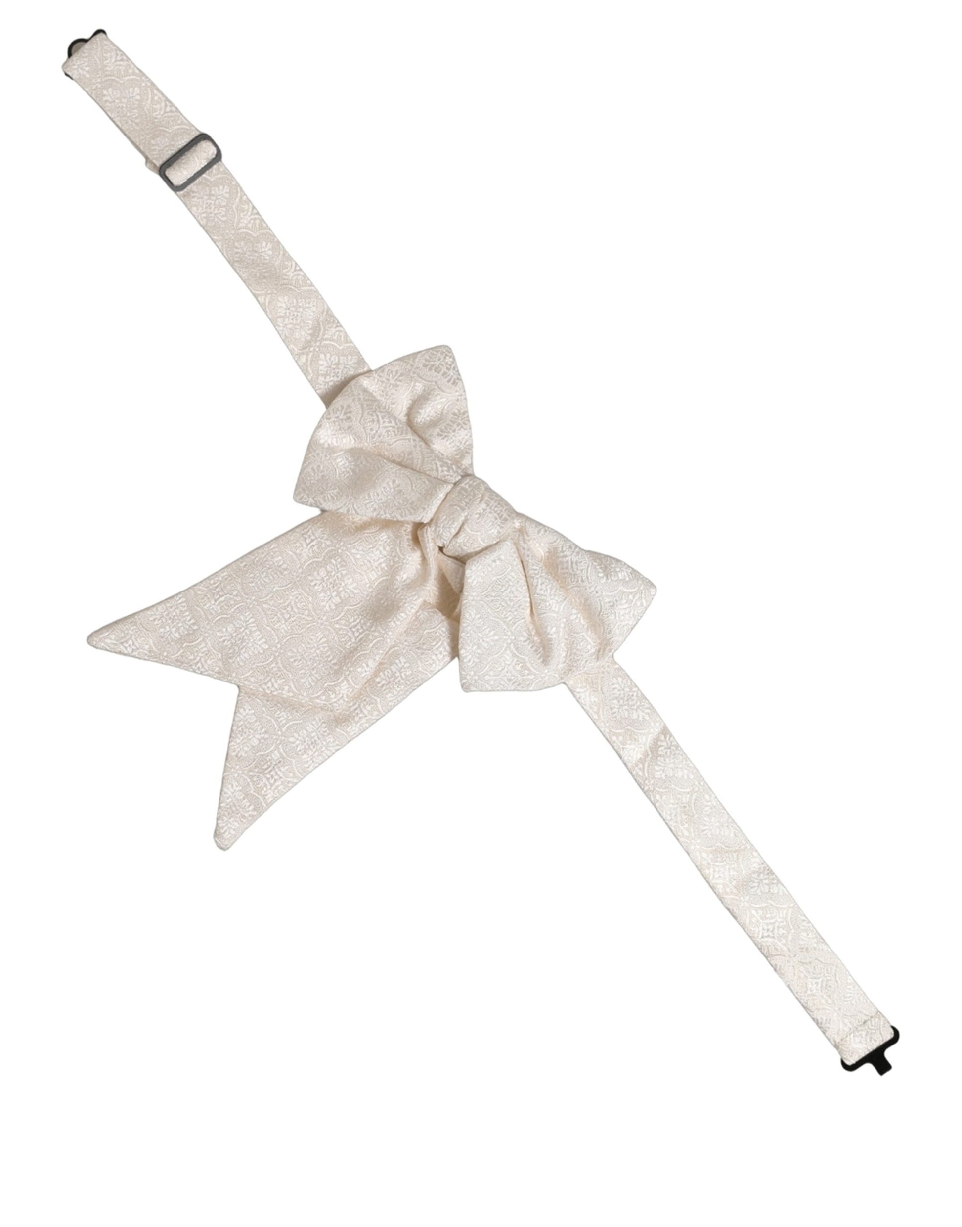 Men White Jacquard Silk Adjustable Neck Papillon Bow Tie
