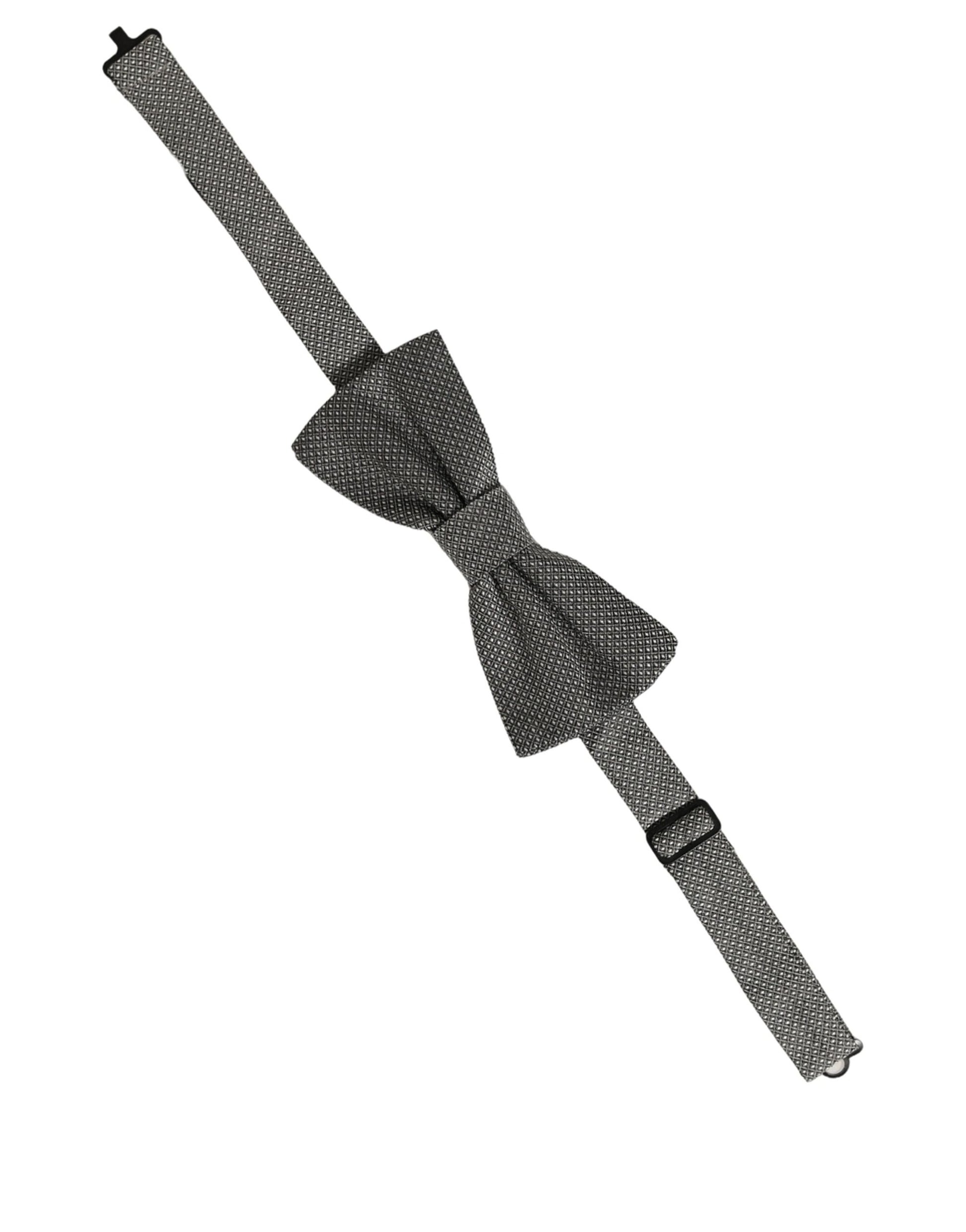 Men Gray Silk Patterned Adjustable Neck Papillon Bow Tie