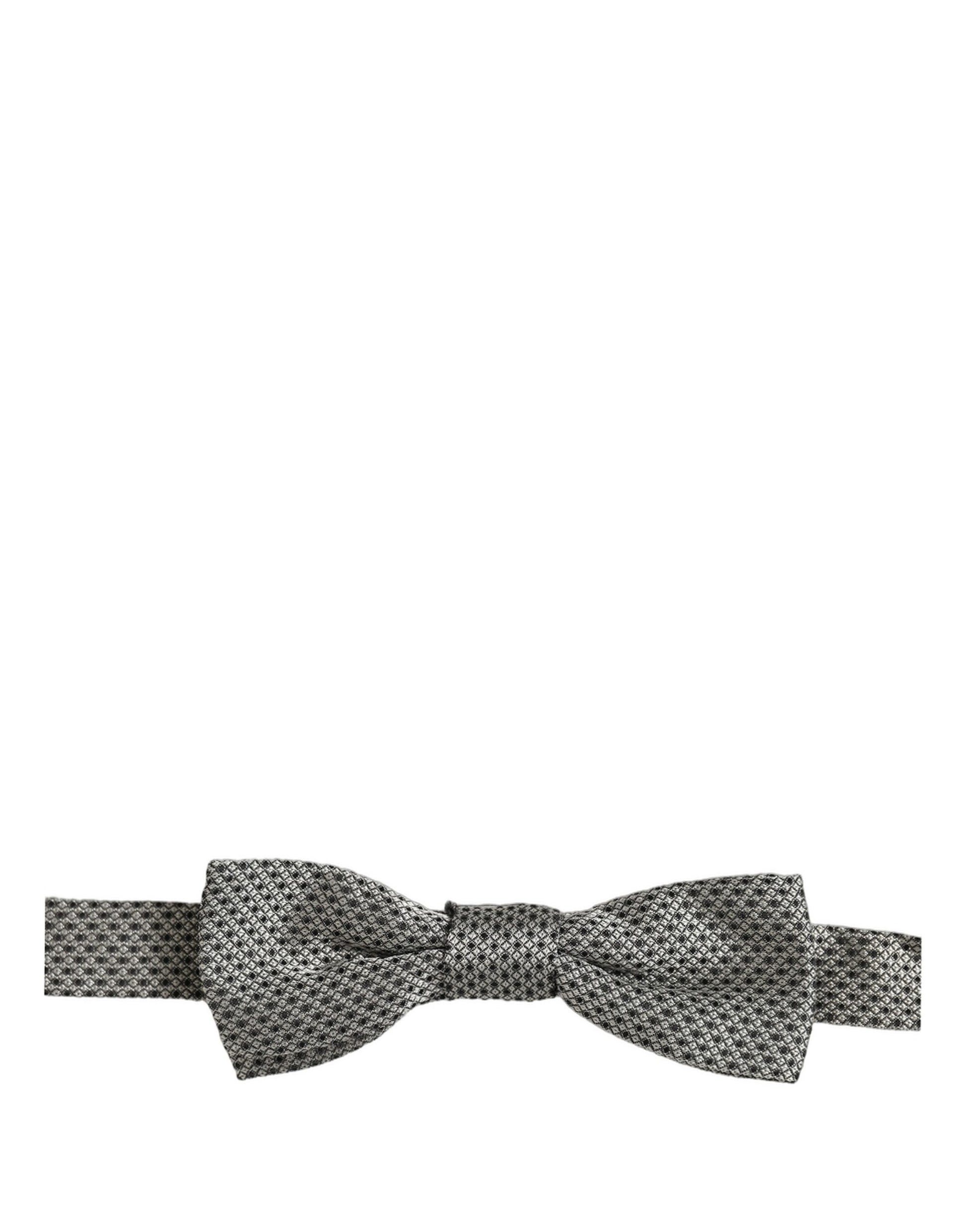Men Gray Silk Patterned Adjustable Neck Papillon Bow Tie