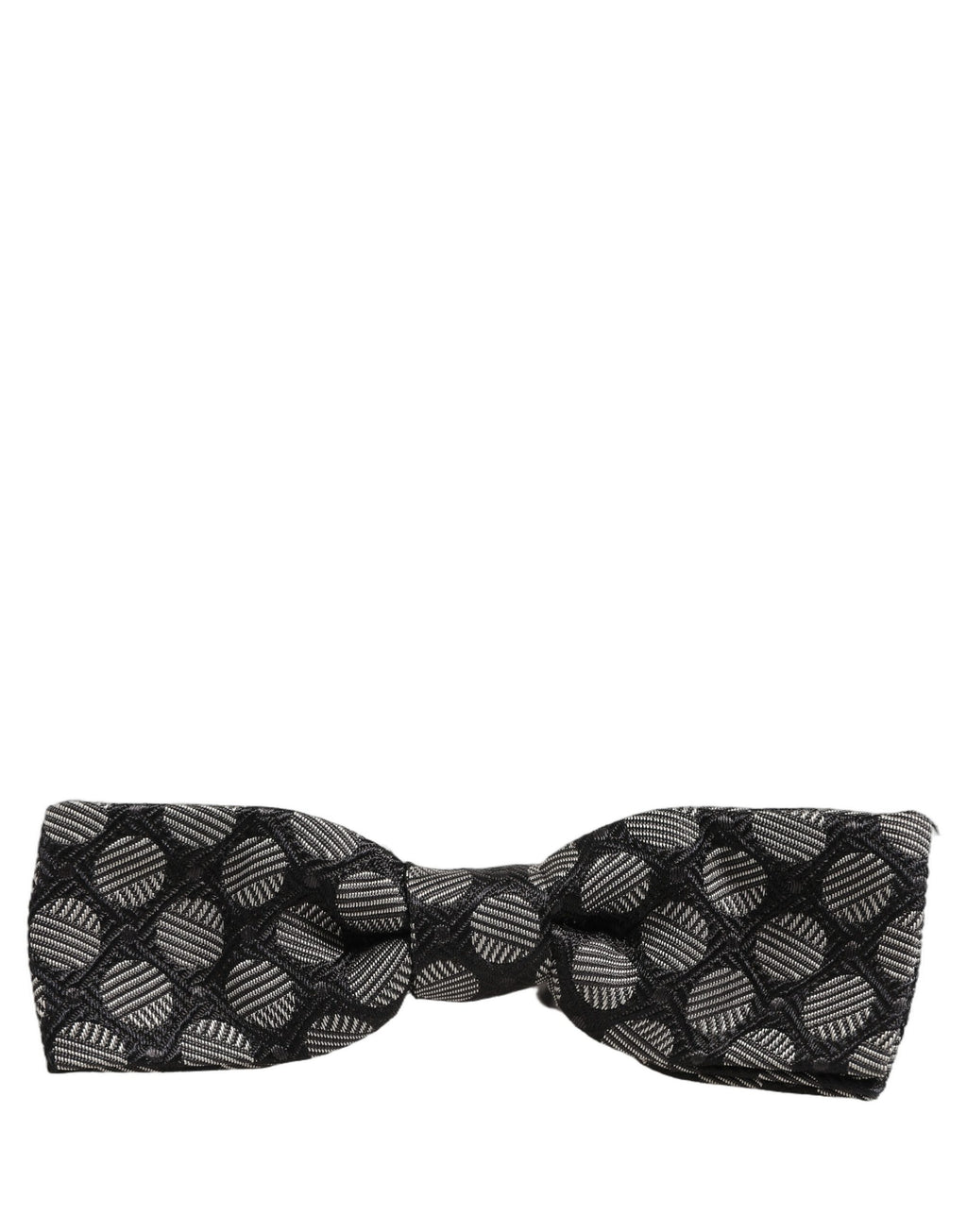 Dark Gray White Geometric Silk Adjustable Neck Papillon Bow Tie