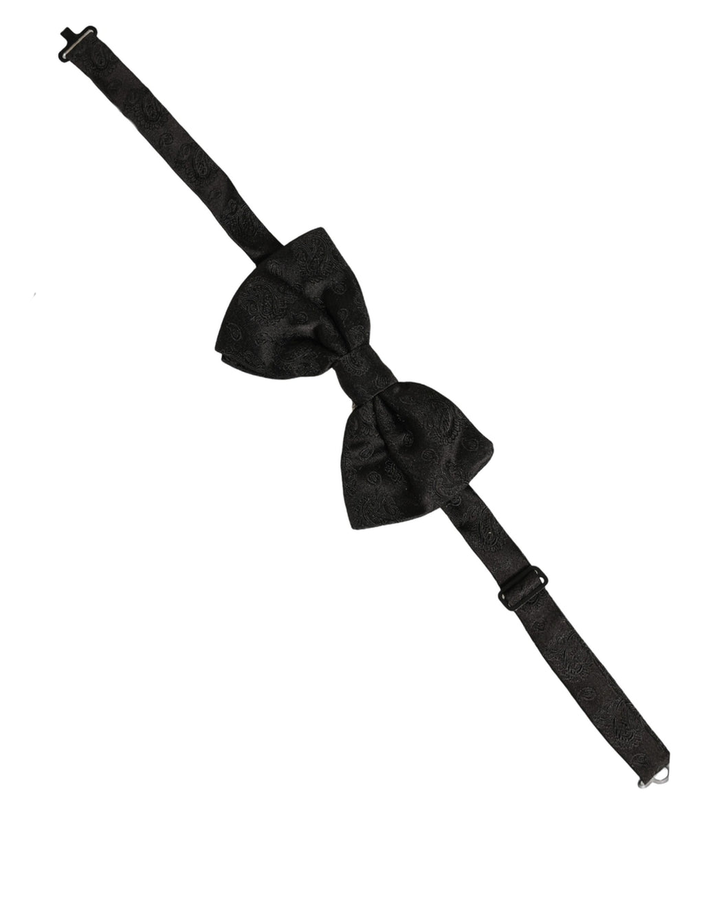 Men Black Paisley Silk Adjustable Neck Papillon Bow Tie