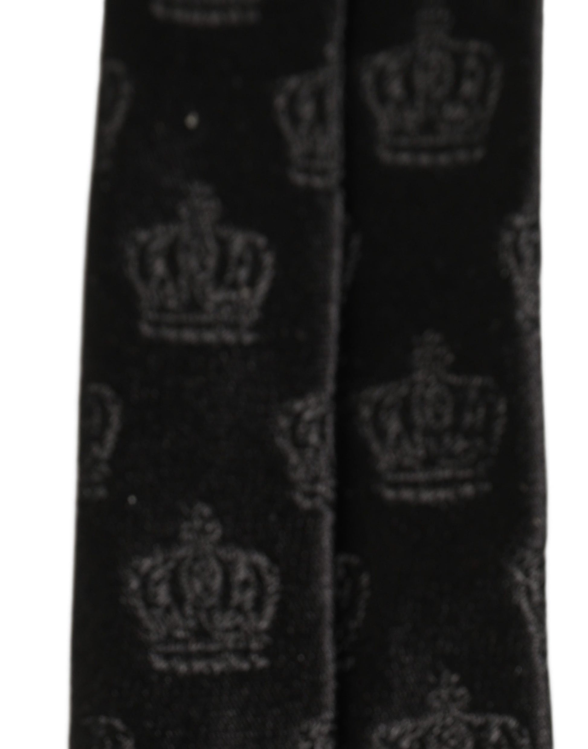 Men Black Crown Print Silk Adjustable Tied Necktie Tie