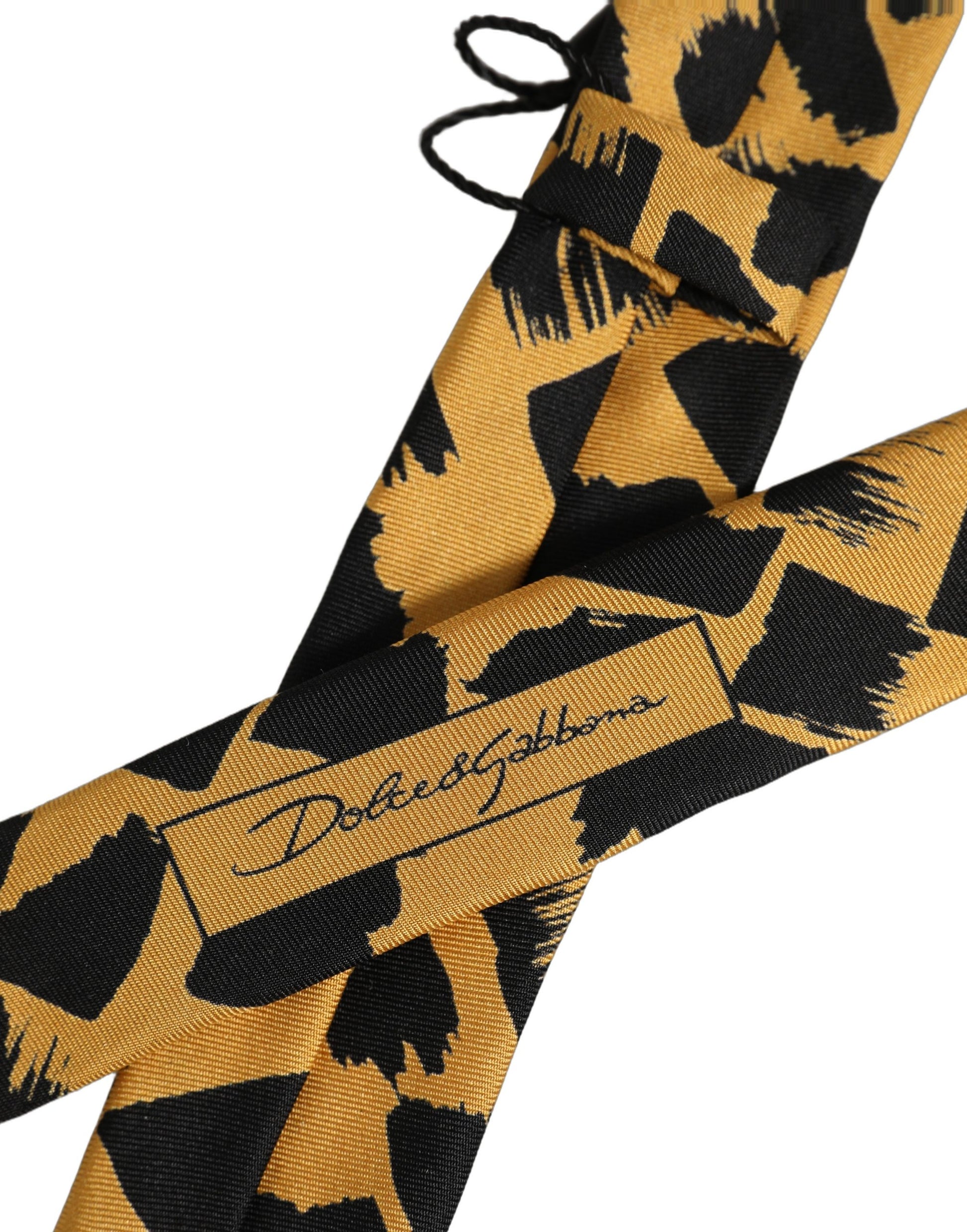 Men Black Yellow Patterned Adjustable Tied Necktie Tie
