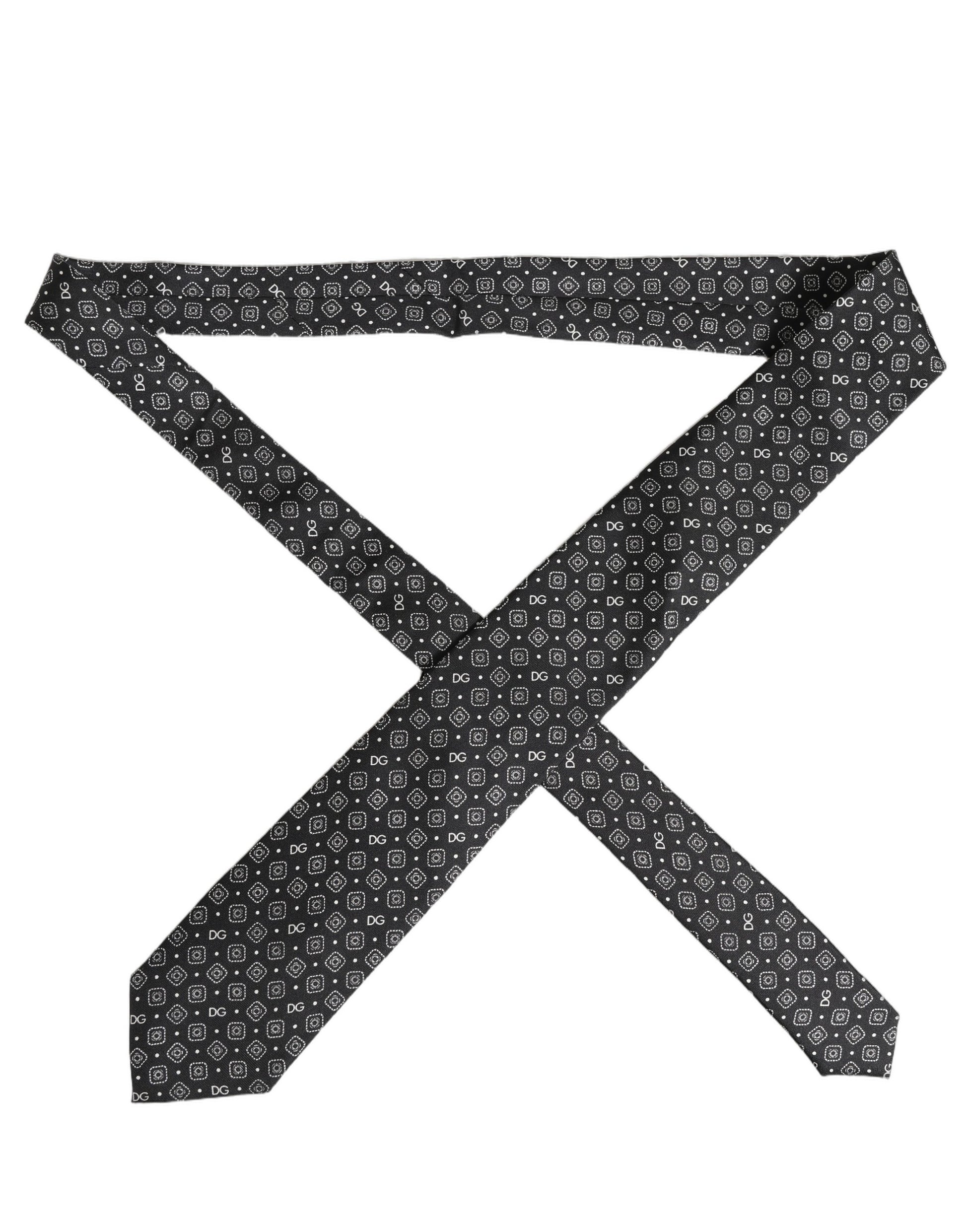 Men Black DG Logo 100% Silk Adjustable Tied Necktie Tie
