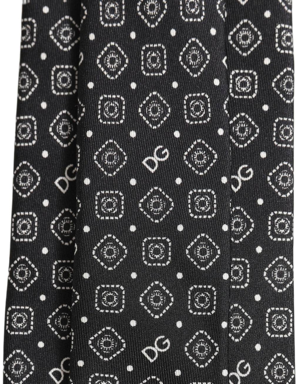 Men Black DG Logo 100% Silk Adjustable Tied Necktie Tie