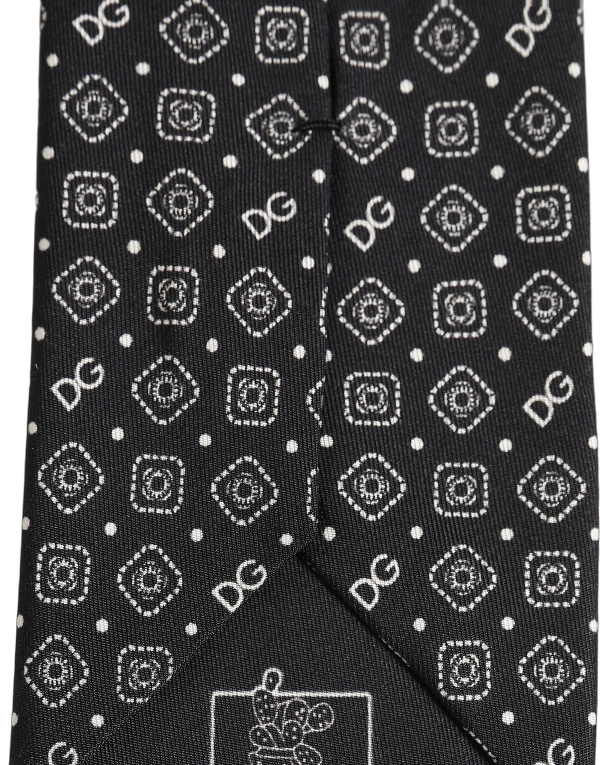 Men Black DG Logo 100% Silk Adjustable Tied Necktie Tie