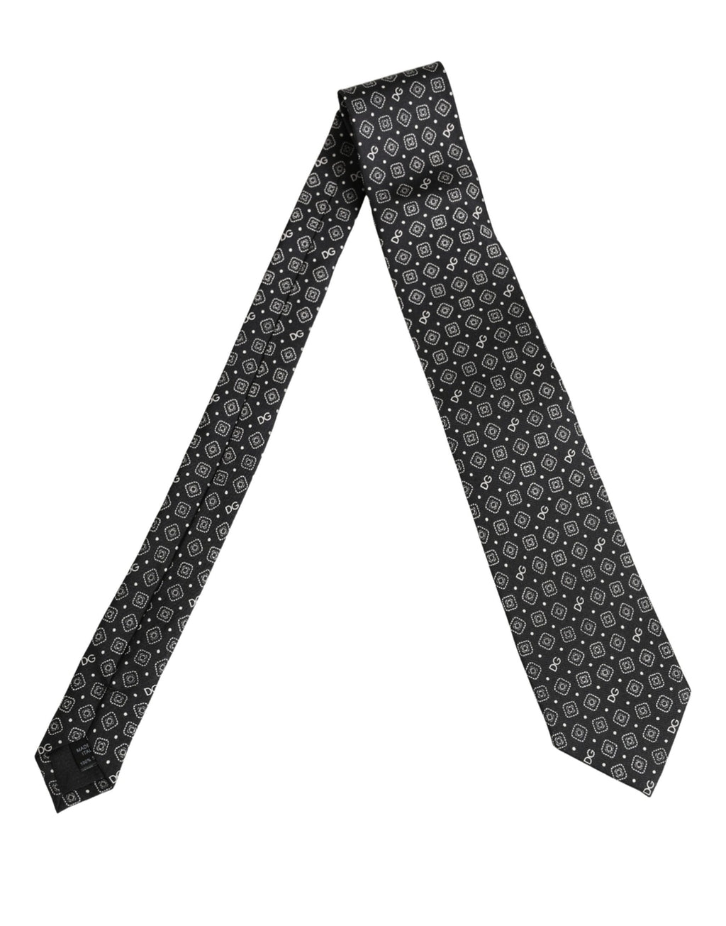 Men Black DG Logo 100% Silk Adjustable Tied Necktie Tie