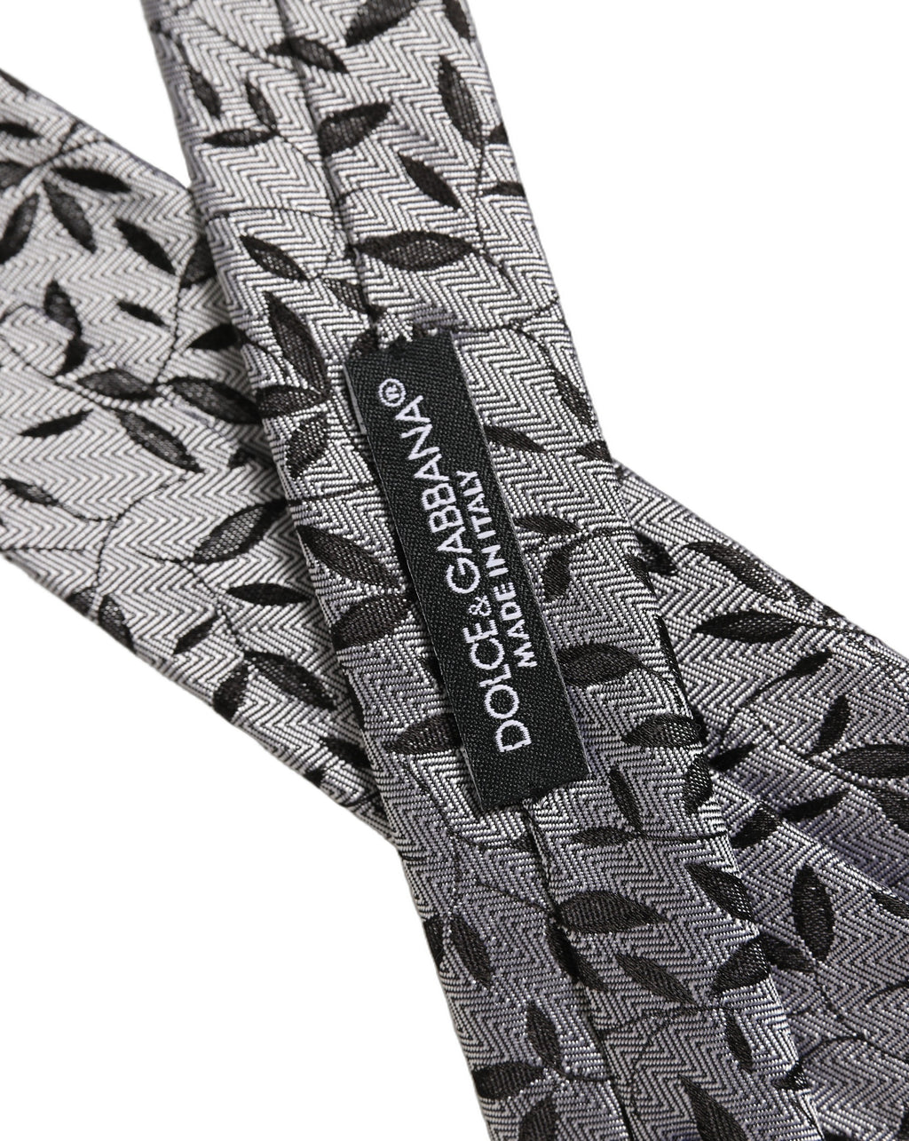 Men Gray Leaf Pattern Silk Adjustable Tied Necktie Tie