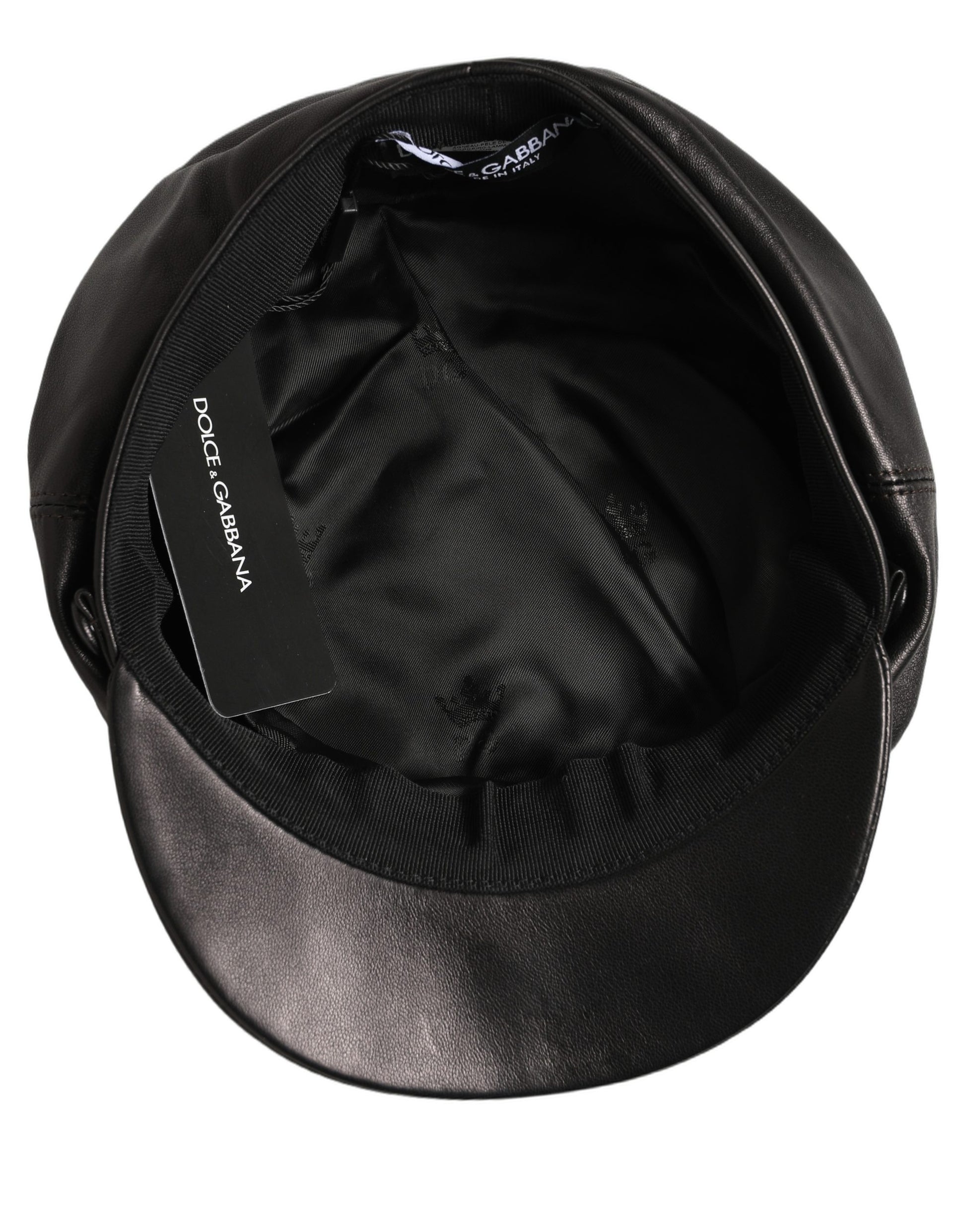 Black Lambskin Leather Newsboy Capello Hat