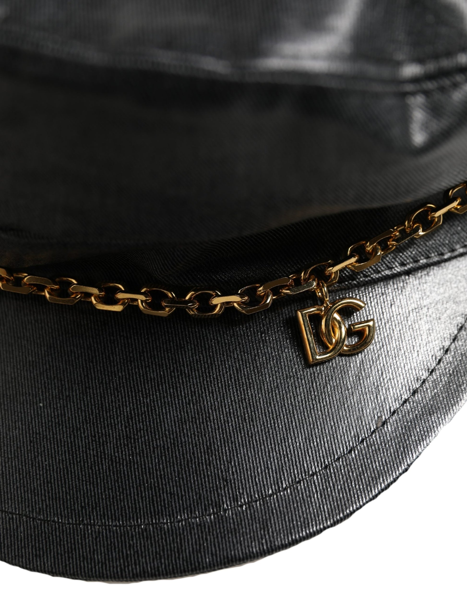 Black Cotton Gold DG Chain Baker Boy Capello Hat