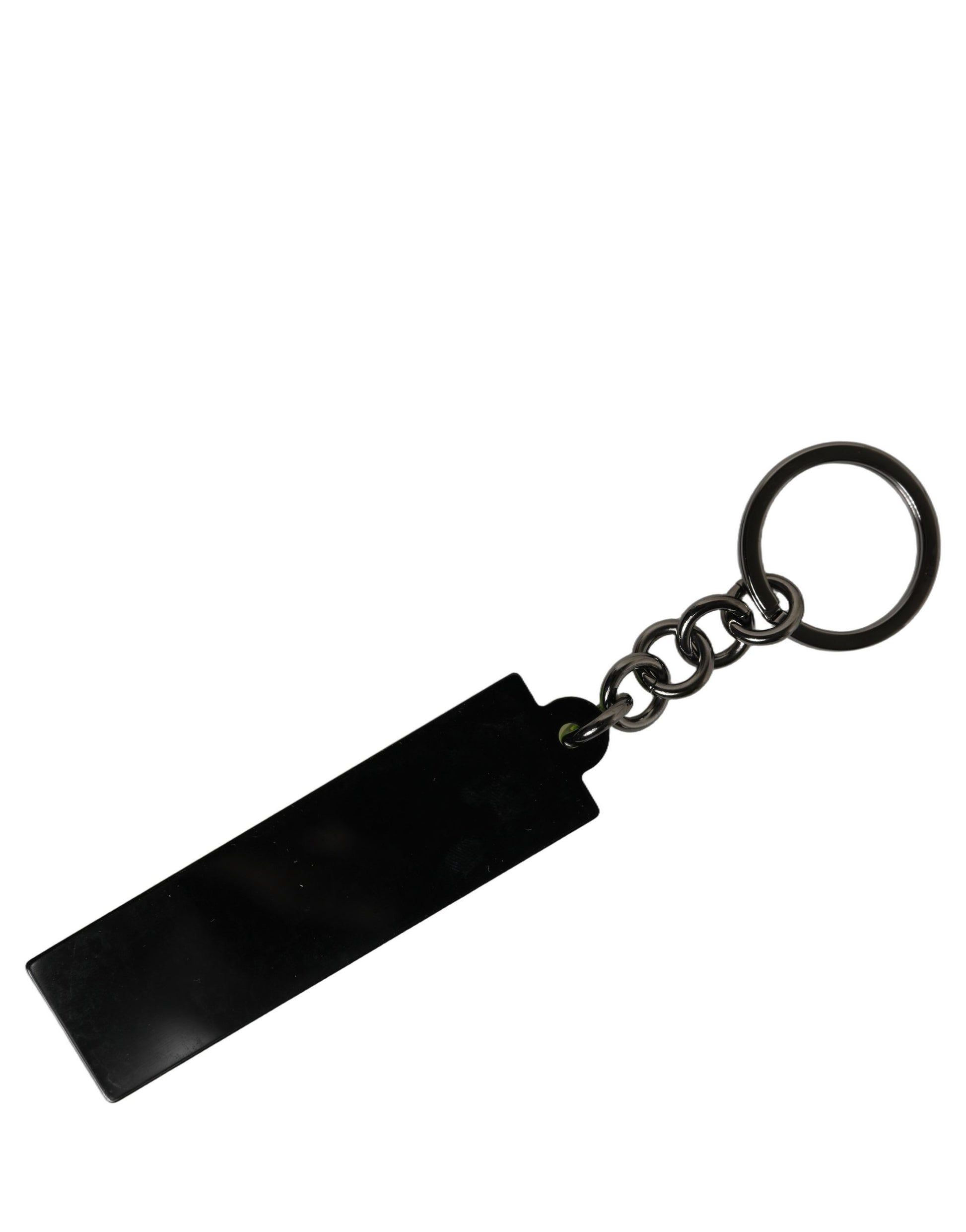 Neon Green Logo Print Charm Metal Keychain Keyring