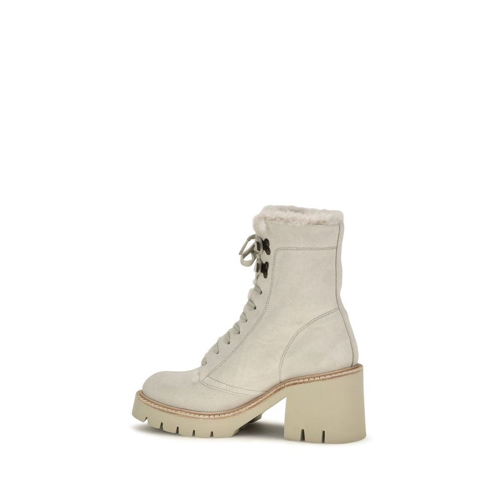 Beige Calf Leather Bos Taurus Lace-Up Boots