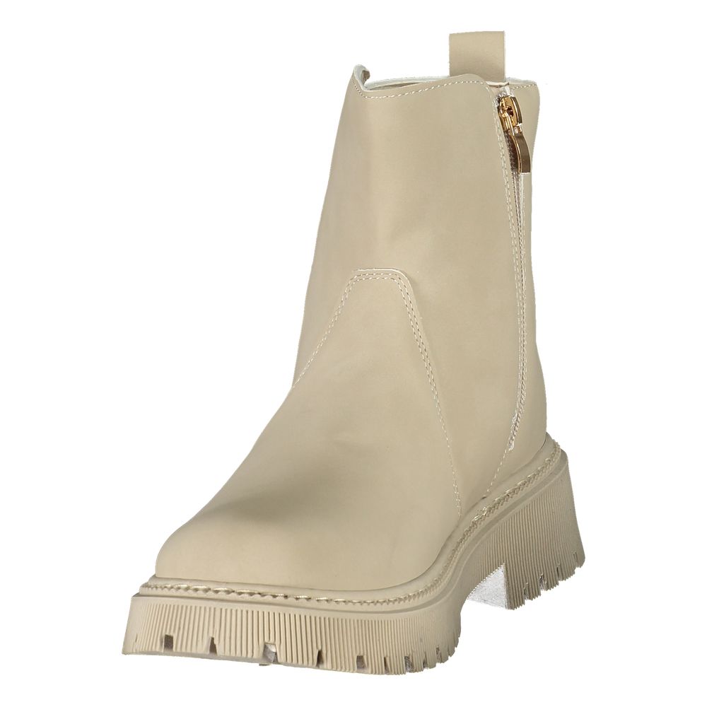 Beige Polyurethane Women Bootie