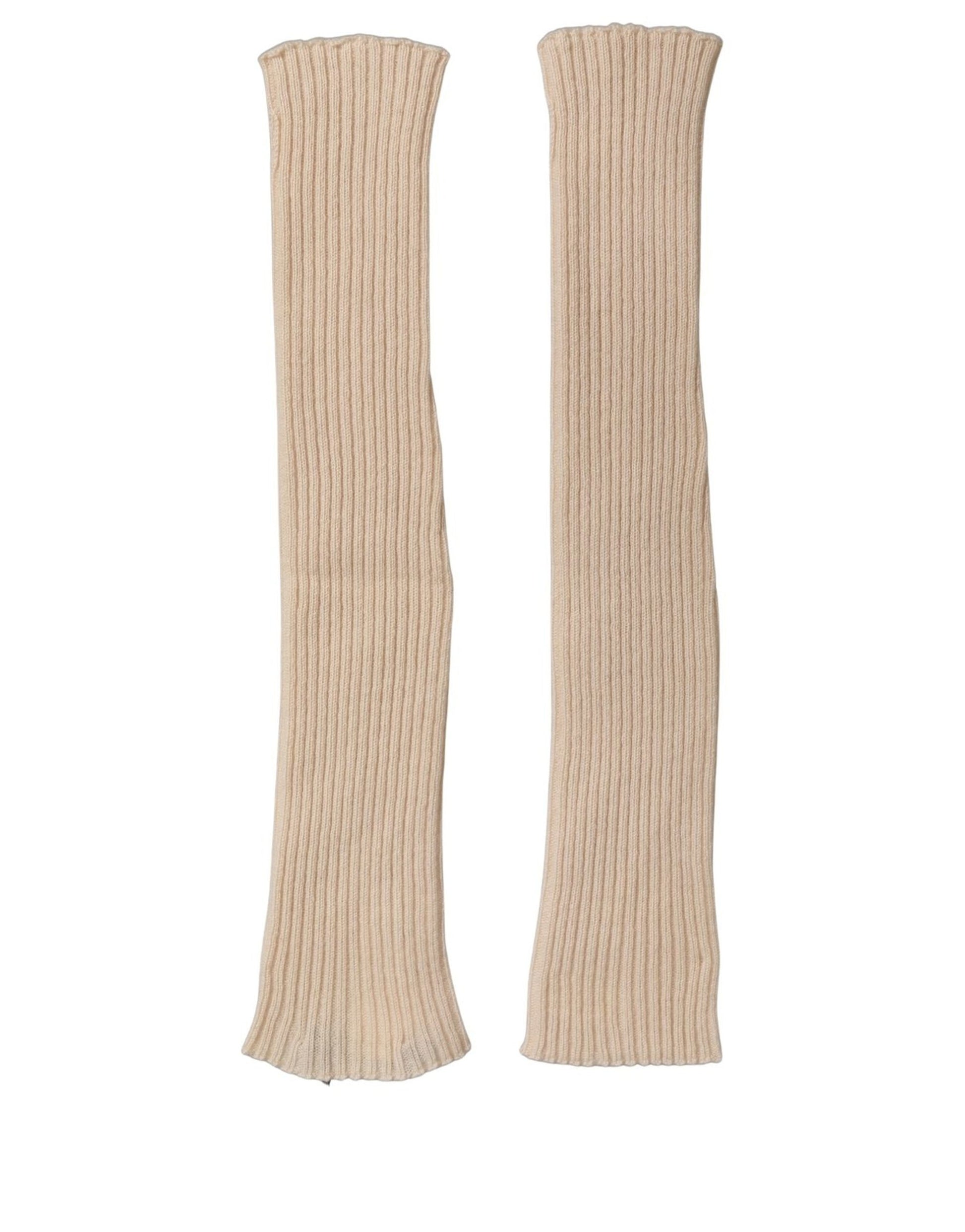 Camel Brown Cashmere Knit Arm Warmer Gloves