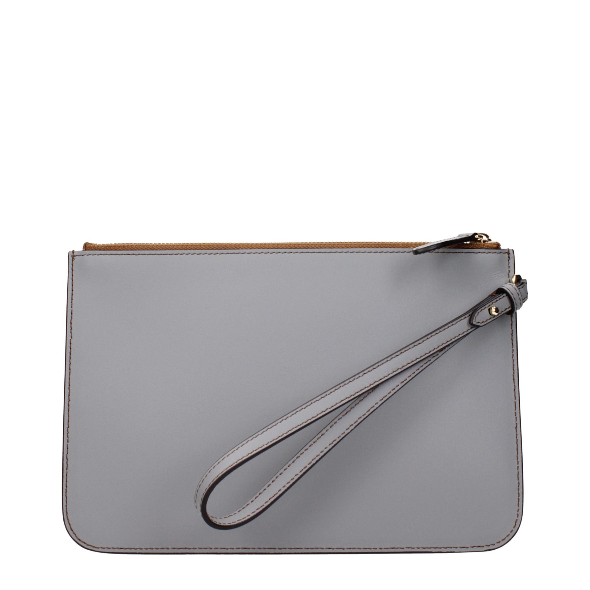 Gray Leather Clutch Bag