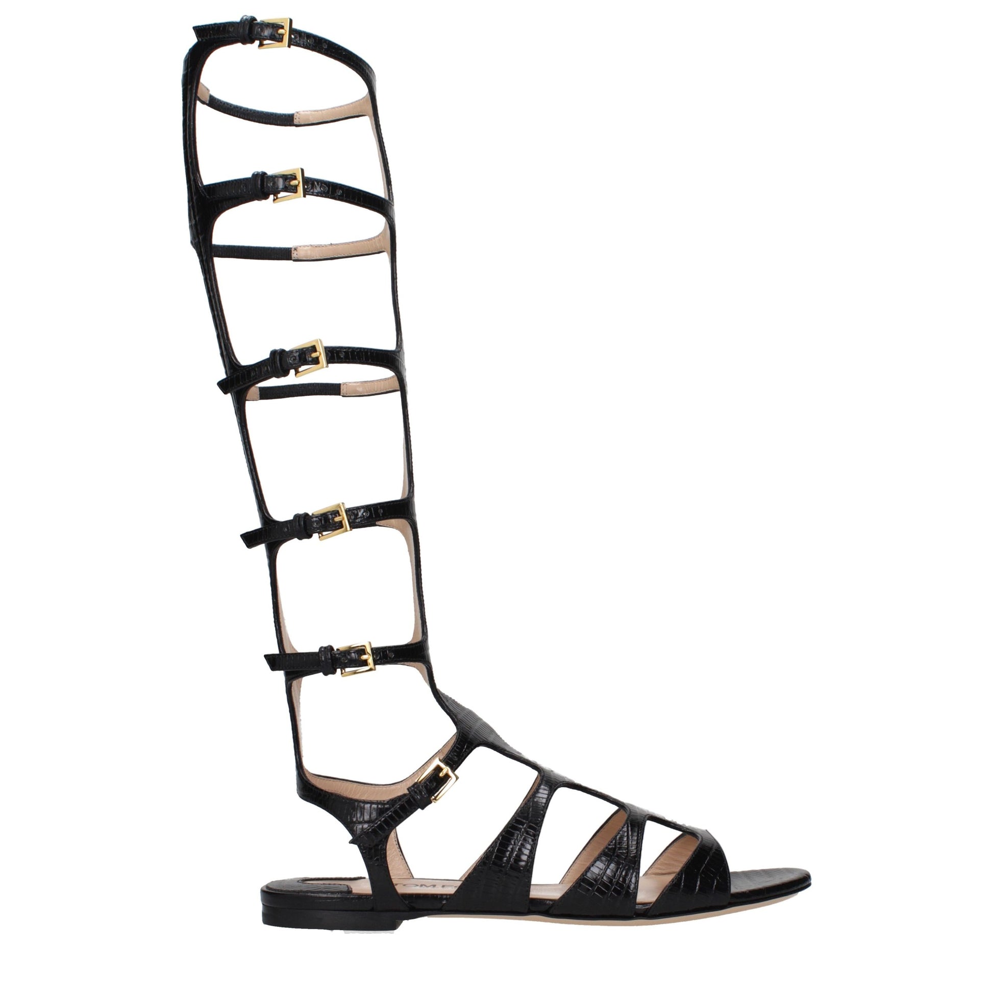 Black Leather Strap-On Sandals