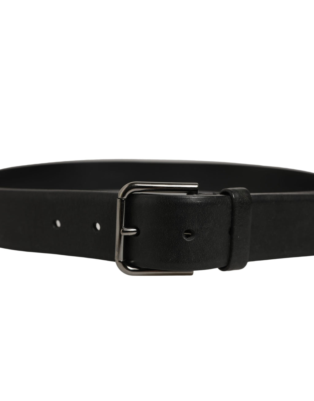Black Calf Leather Classic Silver Buckle Belt