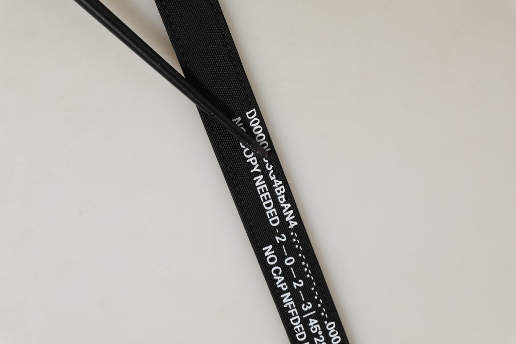Black Fabric Leather Barcode Silver Buckle Belt