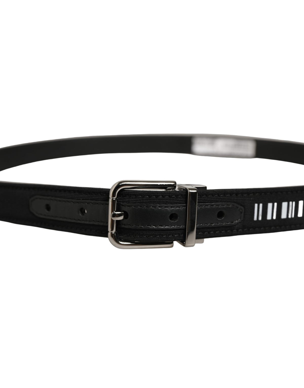 Black Fabric Leather Barcode Silver Buckle Belt
