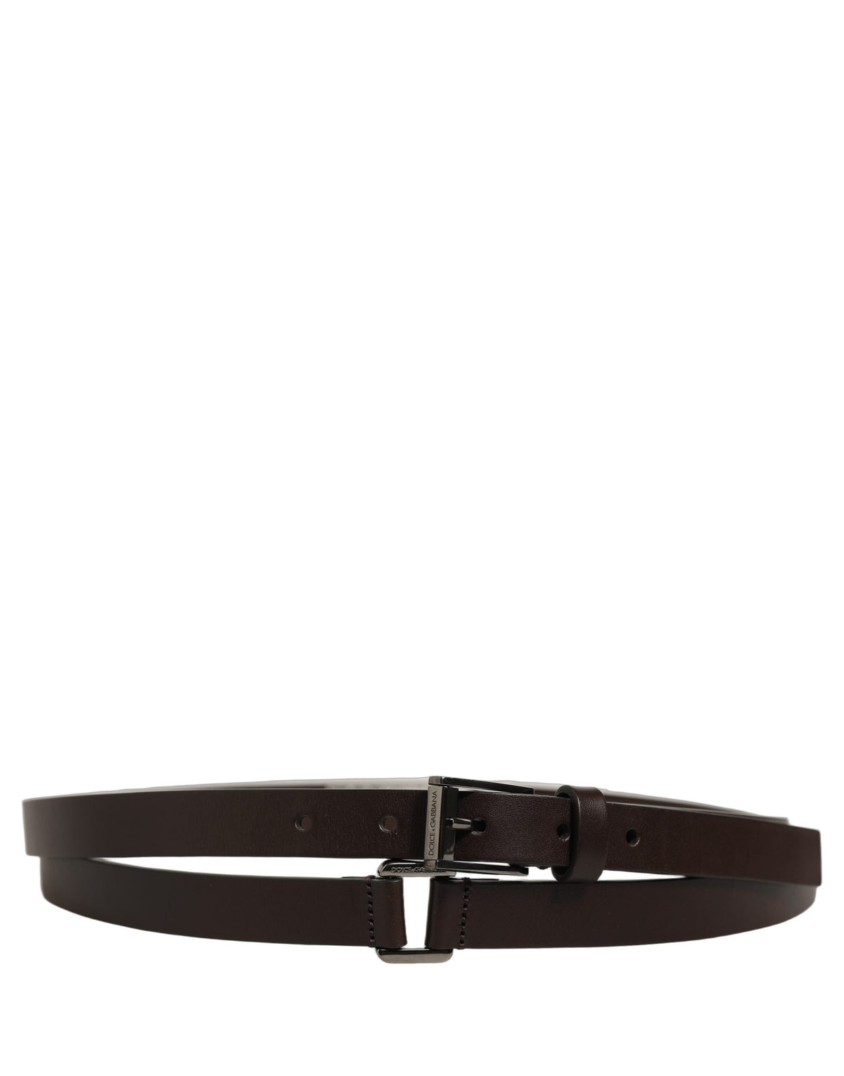 Brown Leather Double Wrap Metal Buckle Belt