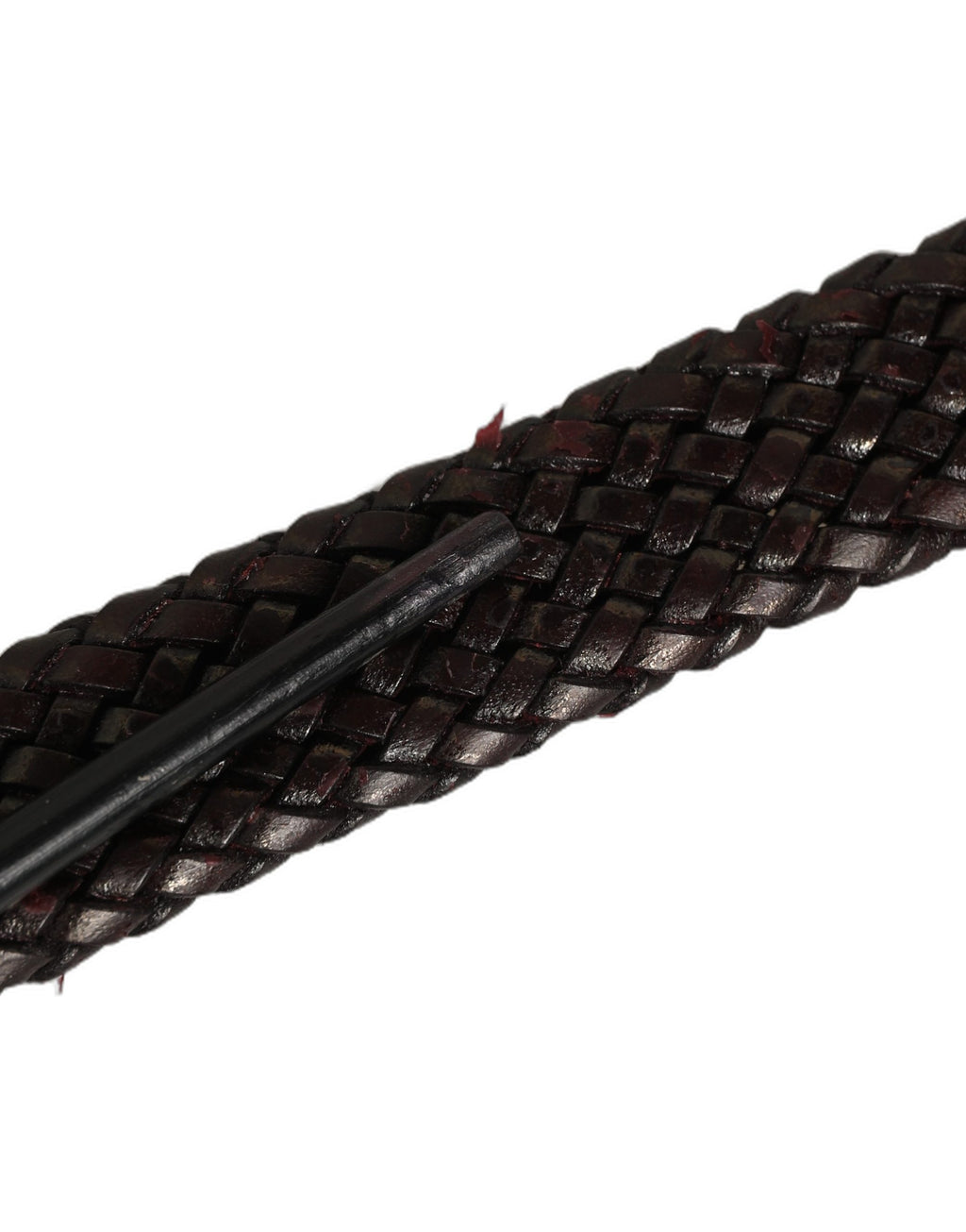 Dark Brown Woven Leather Metal Buckle Belt