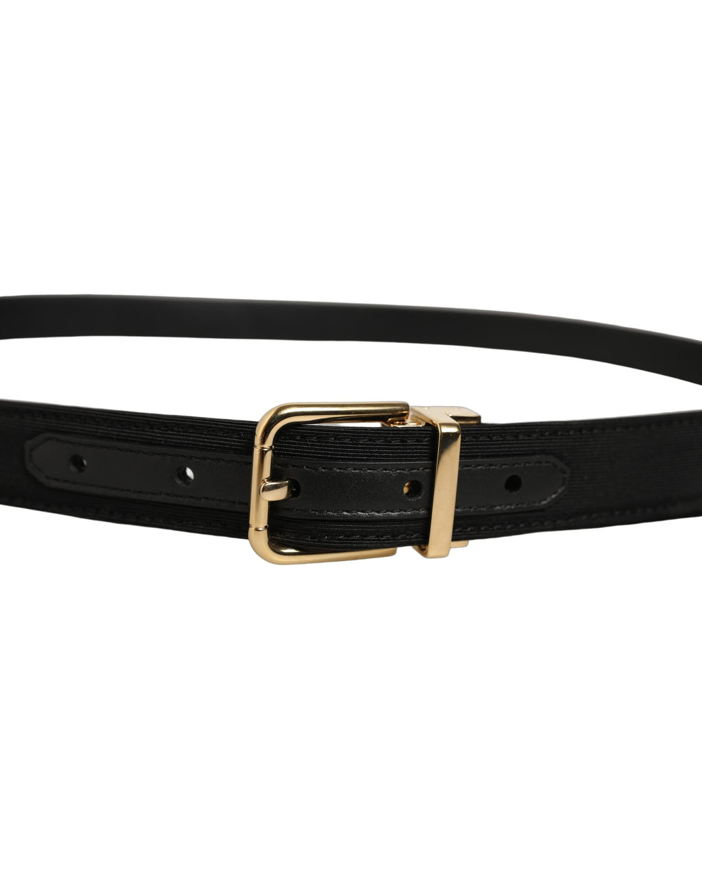Black Canvas Leather Gold Metal Buckle Belt