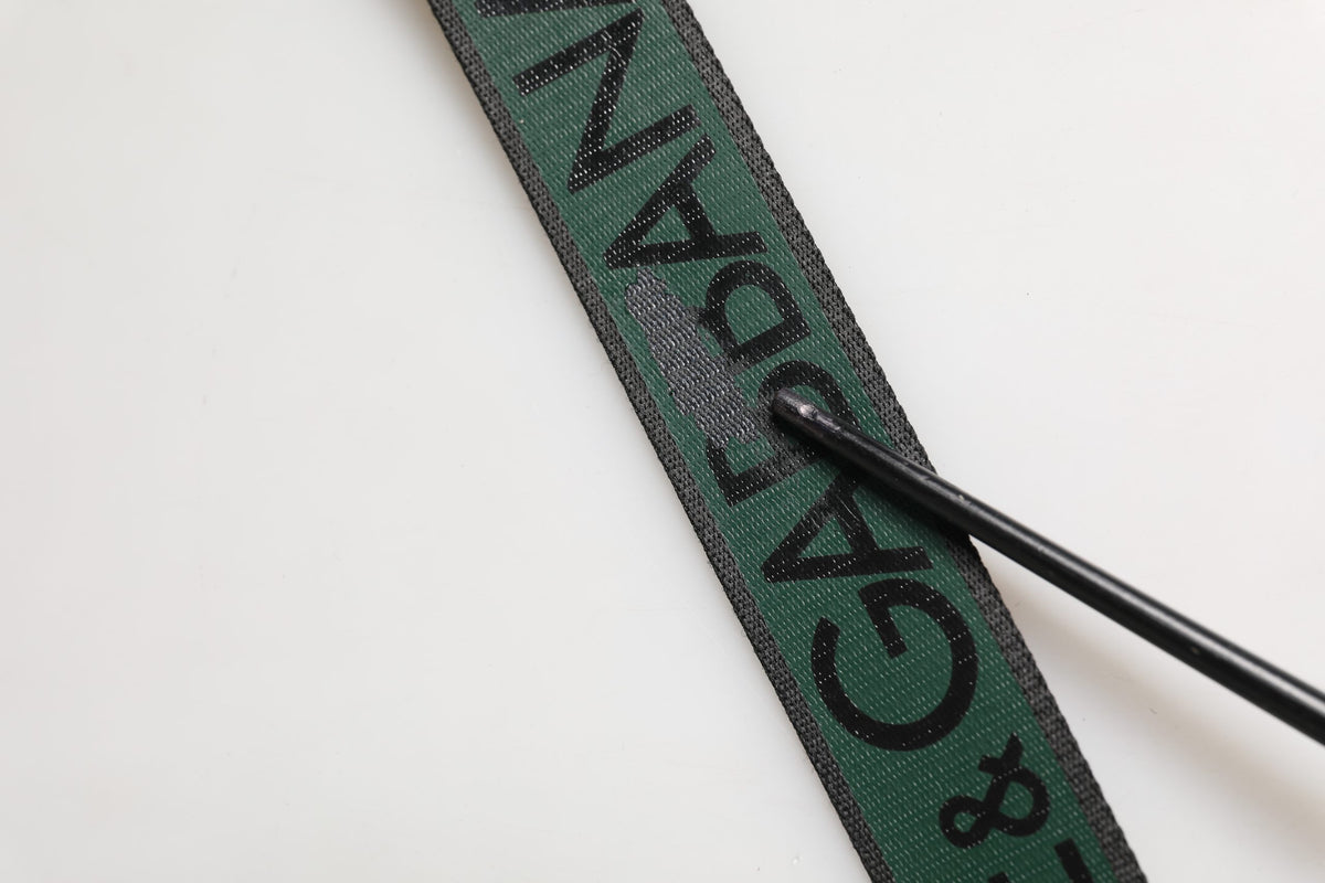Black Green Logo Silver Tone Metal Buckle Belt