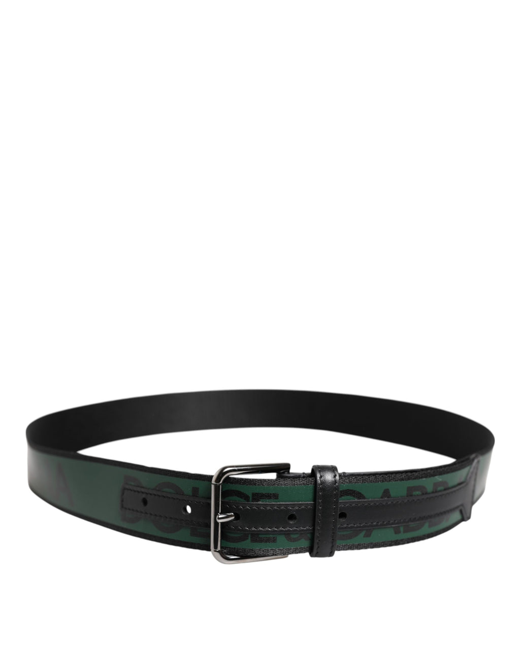 Black Green Logo Silver Tone Metal Buckle Belt
