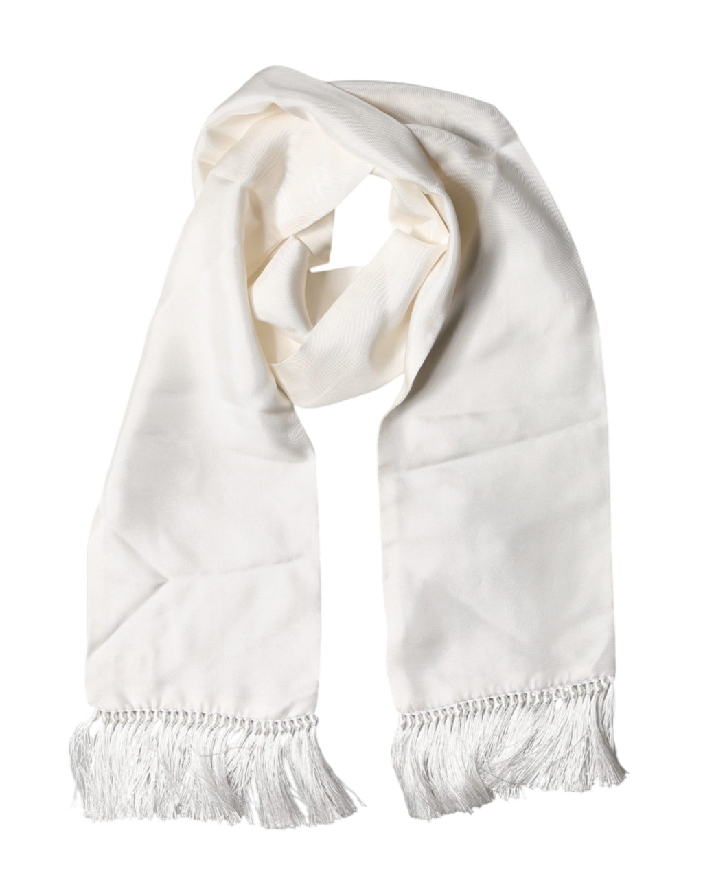 Men White Silk Fringed Edge Lace Stole Scarf